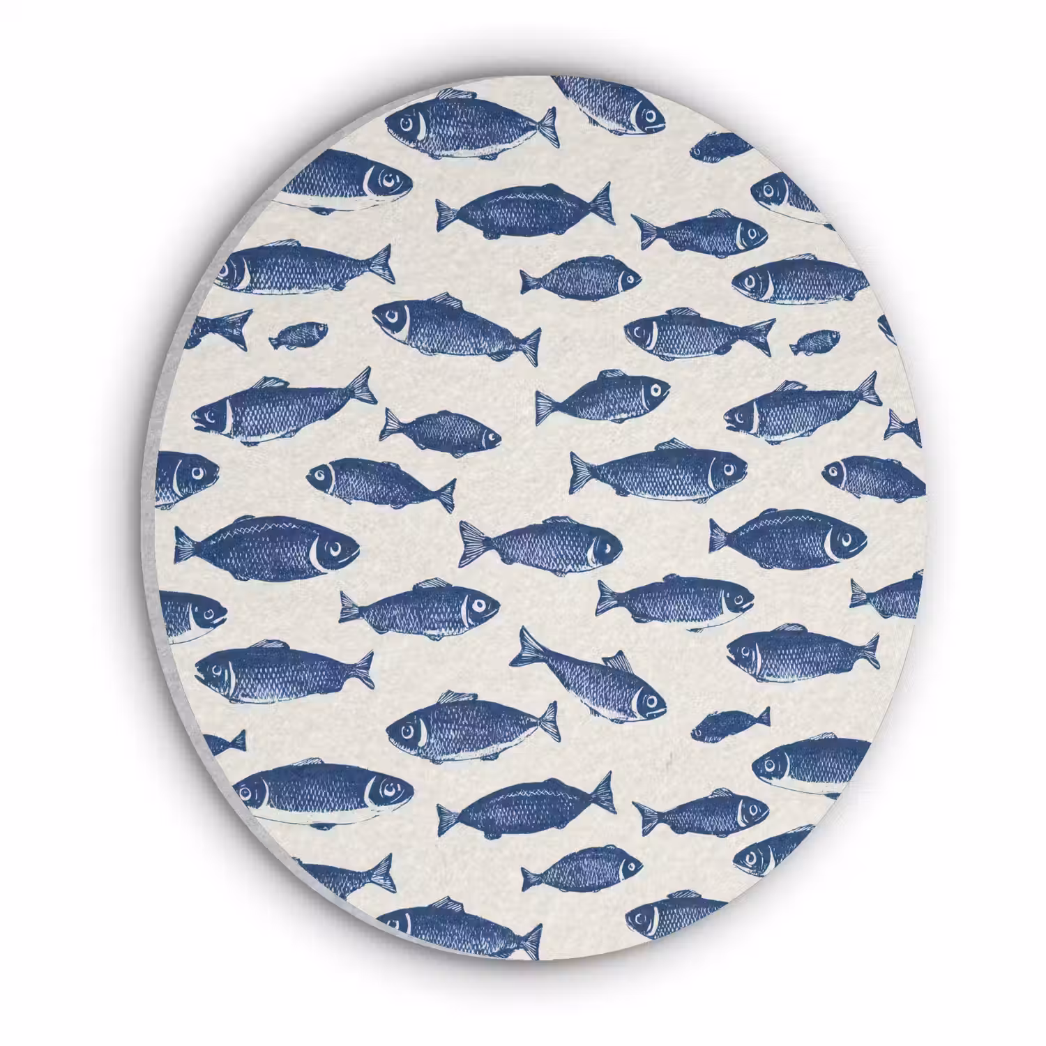 Vissen - Patroon - Blauw - Wit Akoestische PET Vilt - Rond klein 838 -3d