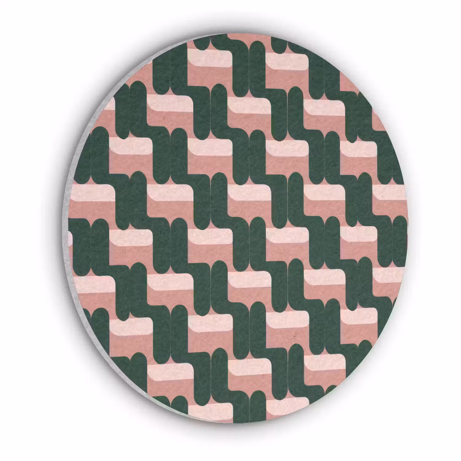 Vlechtpatroon - Groen - Roze - Geometrisch Akoestische PET Vilt - Rond klein 838 -3d