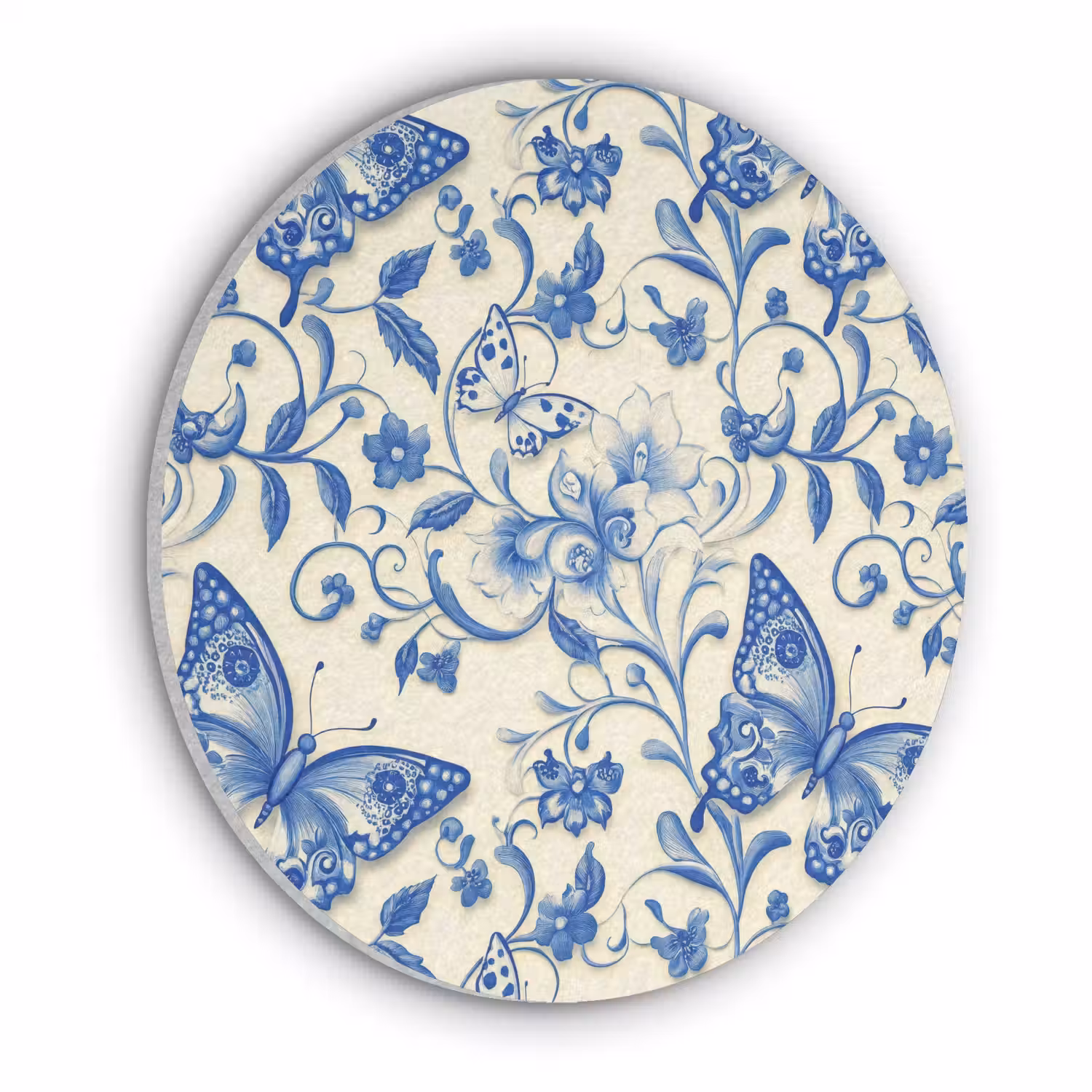 Vlinders - Bloemen - Blauw - Botanisch Akoestische PET Vilt - Rond klein 838 -3d