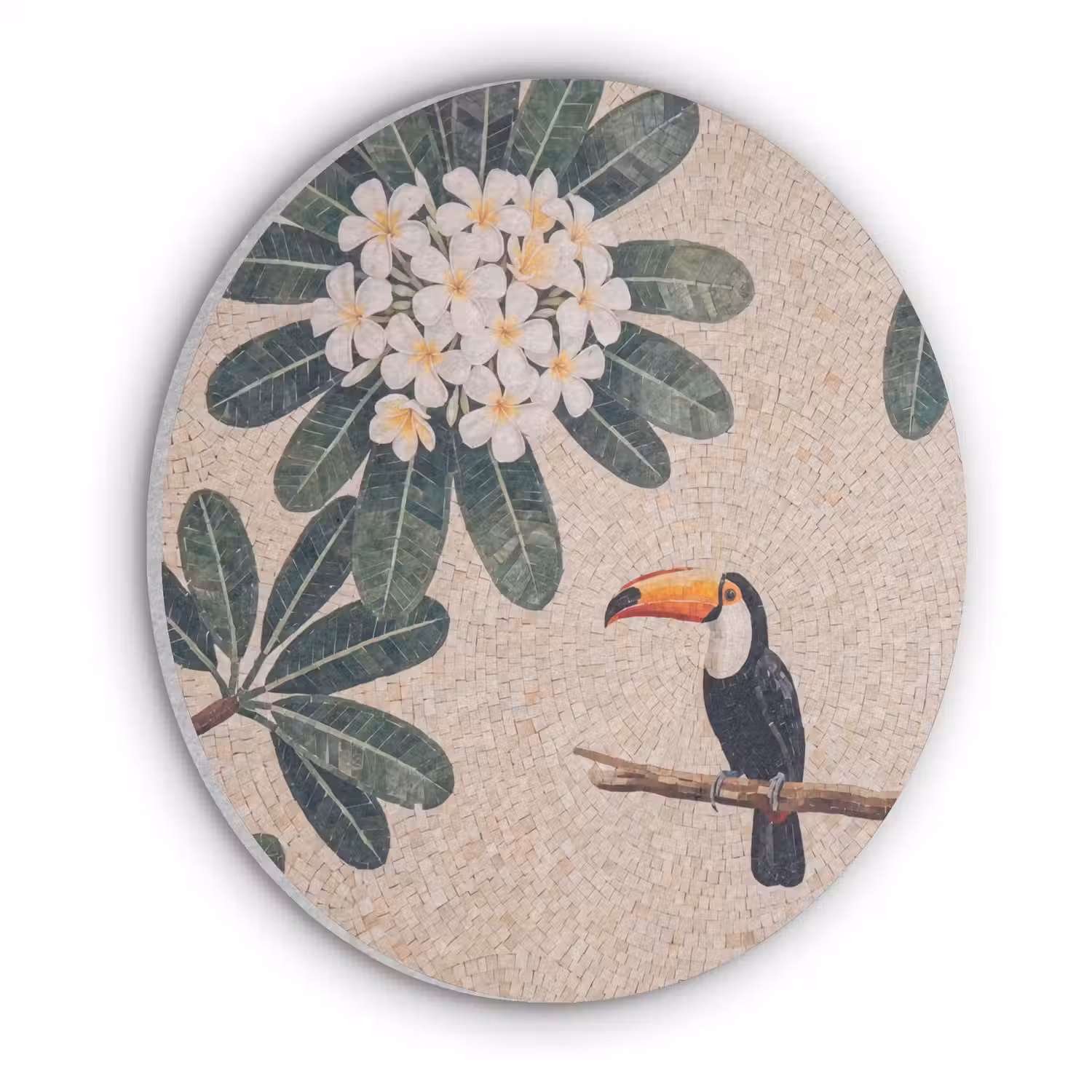 Vogel - Mozaïek - Tropisch - Natuur - Kleurrijk Akoestische PET Vilt - Rond klein -3d