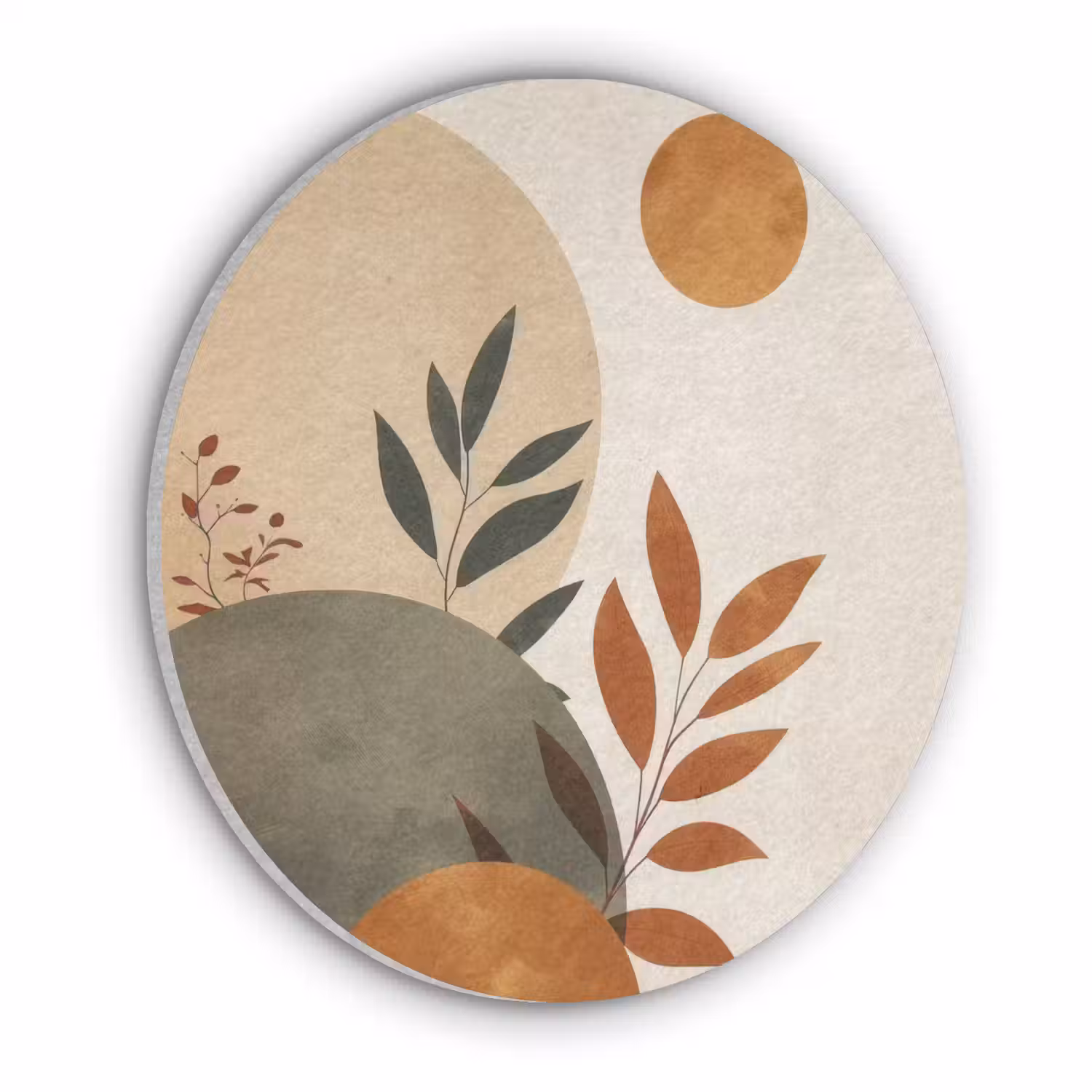 Vormen - Rond - Bladeren - Beige Akoestische PET Vilt - Rond klein -3d
