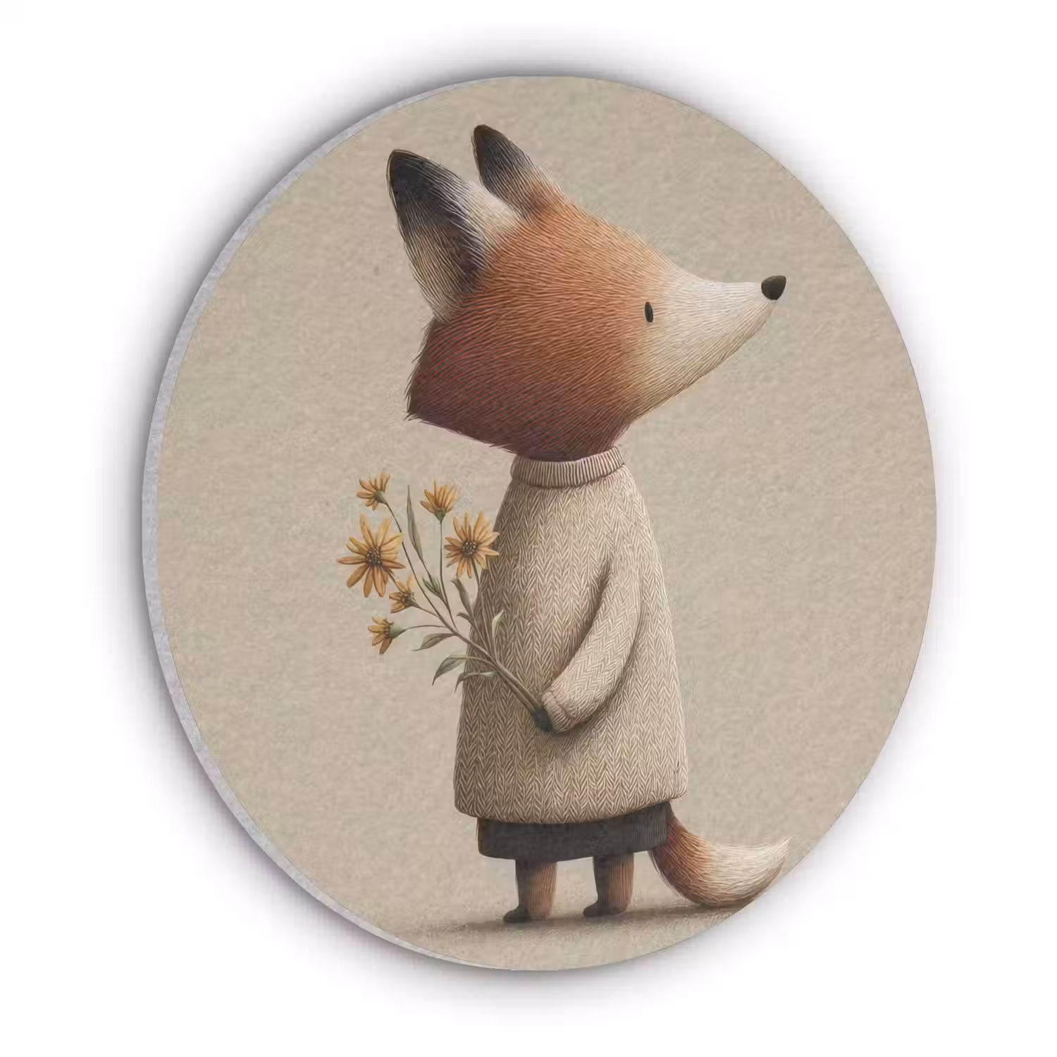 Vos - Gele bloemen - Minimalistisch Akoestische PET Vilt - Rond klein -3d