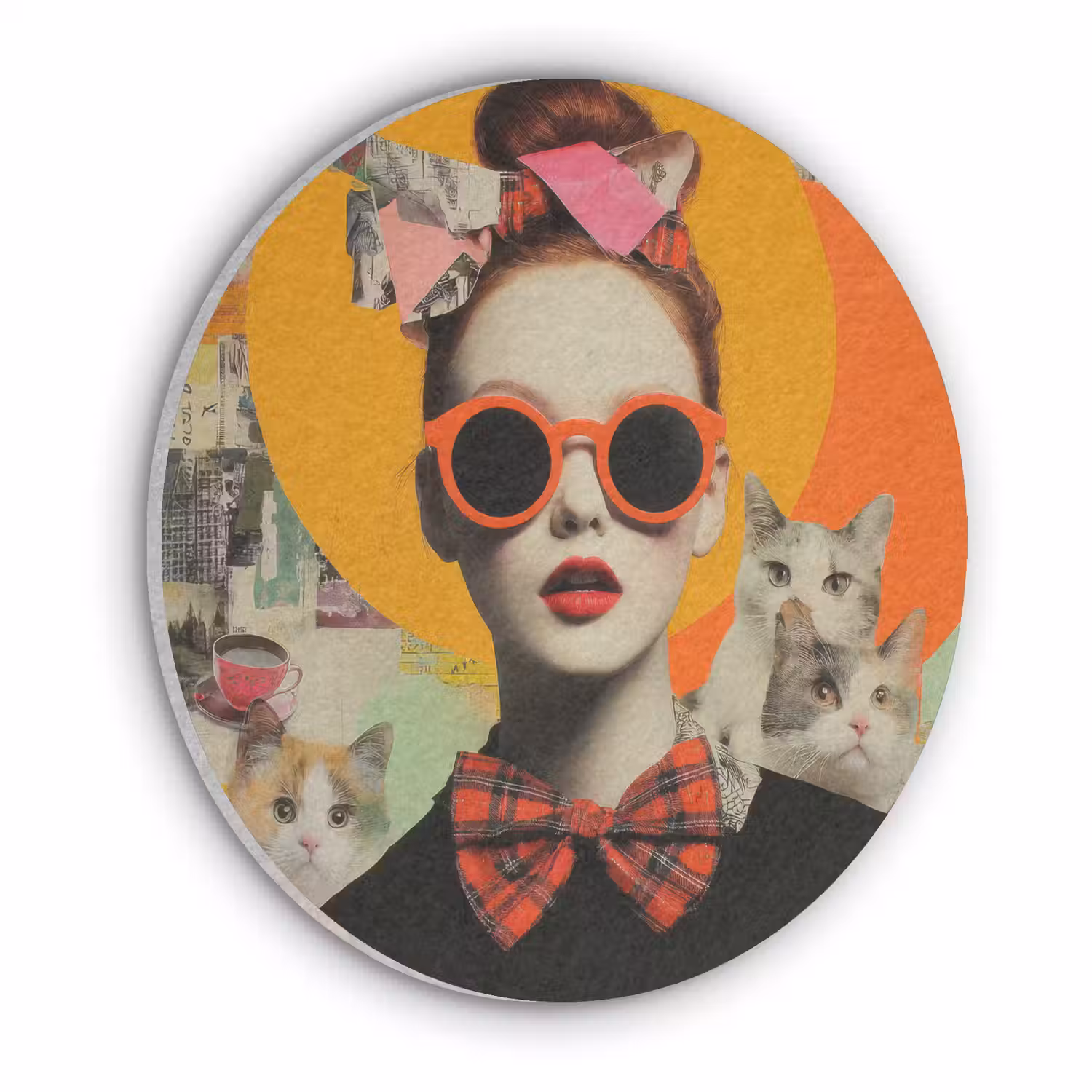 Vrouw - Bril - Strik - Retro Akoestische PET Vilt - Rond klein -3d