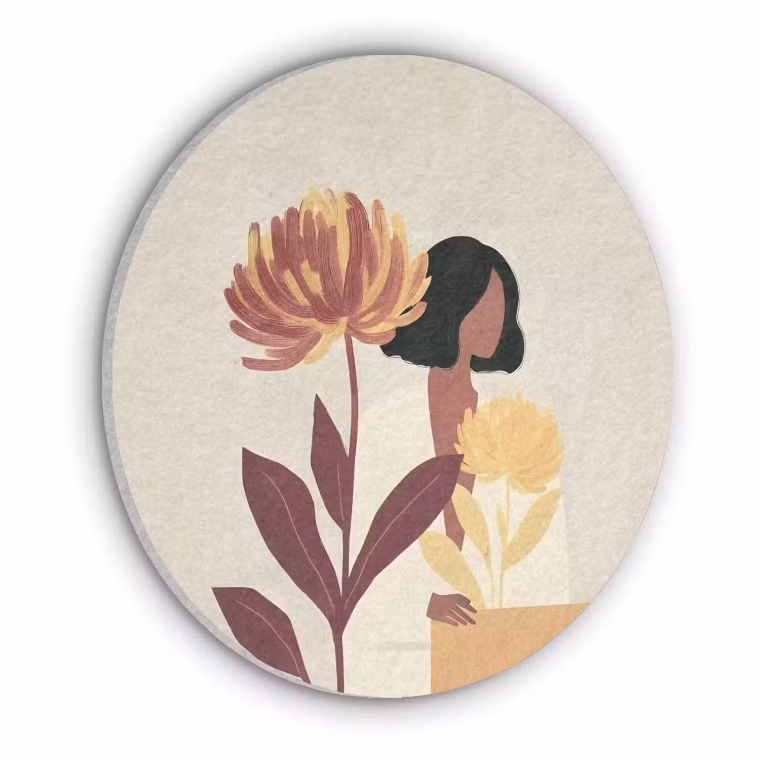 Vrouw - Minimalistisch - Bloem Akoestische PET Vilt - Rond klein -3d