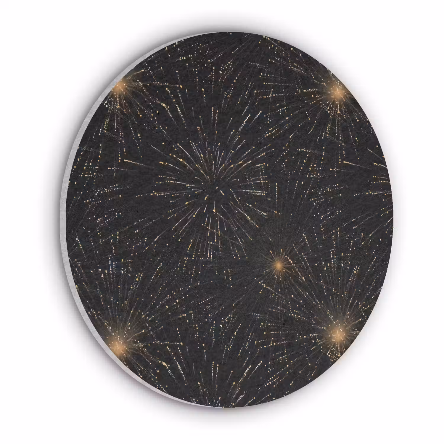 Vuurwerk - Patroon - Feestelijk - Goud - Zwart Akoestische PET Vilt - Rond klein 838 -3d