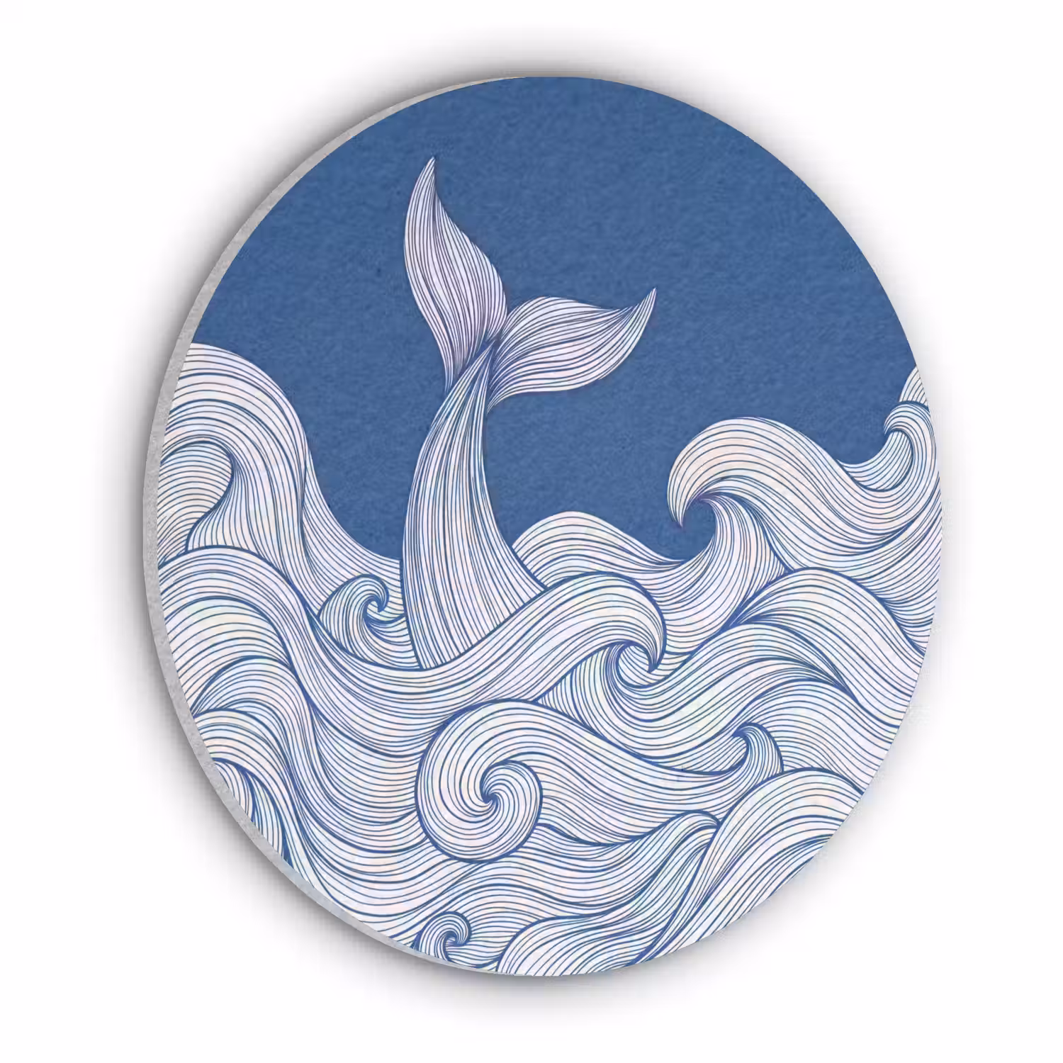 Walvis - Staart - Golven - Lijntekening - Blauw Akoestische PET Vilt - Rond klein -3d