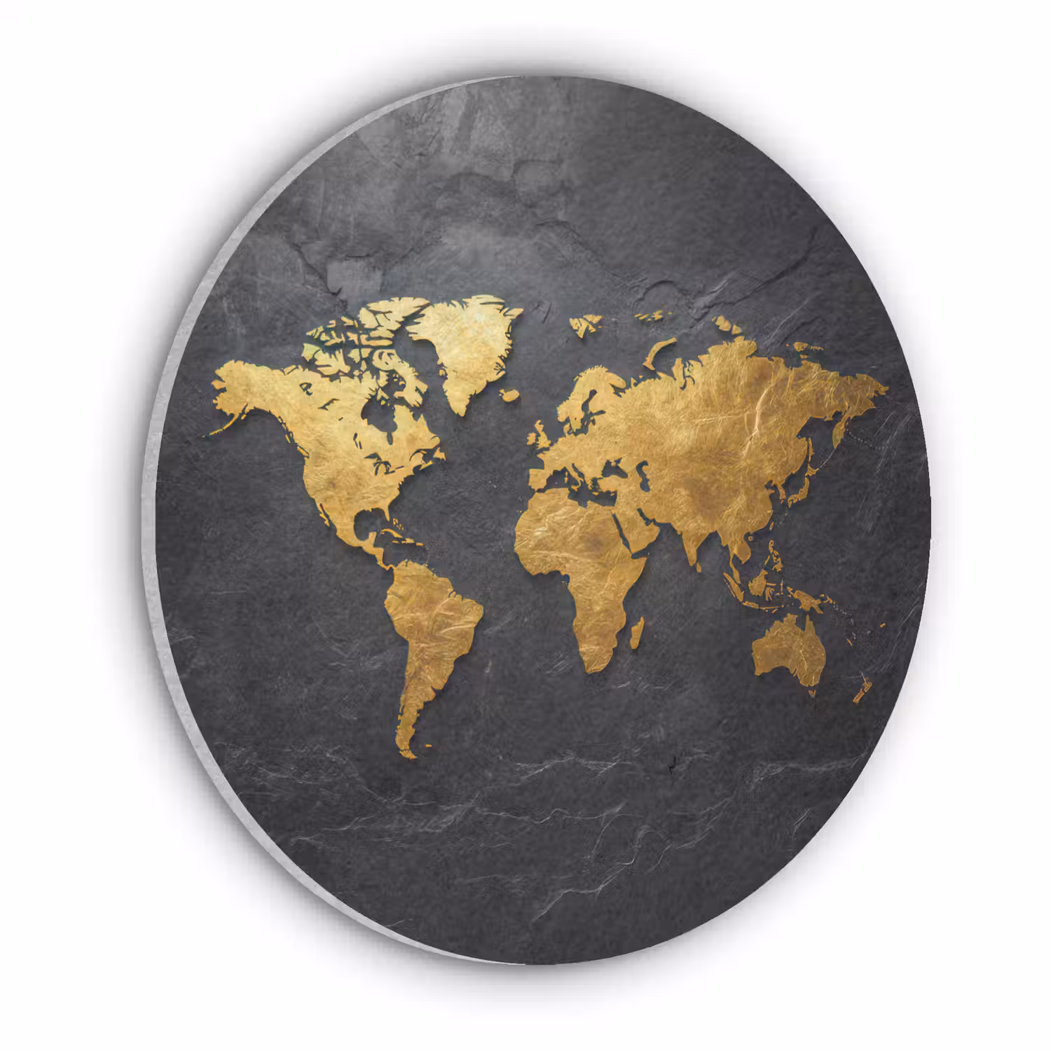 Wereldkaart - Goud - Steen Akoestische PET Vilt - Rond klein -3d
