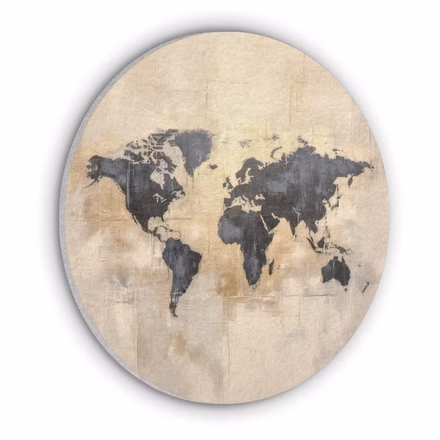 Wereldkaart - Goud - Zwart - Abstract Akoestische PET Vilt - Rond klein -3d