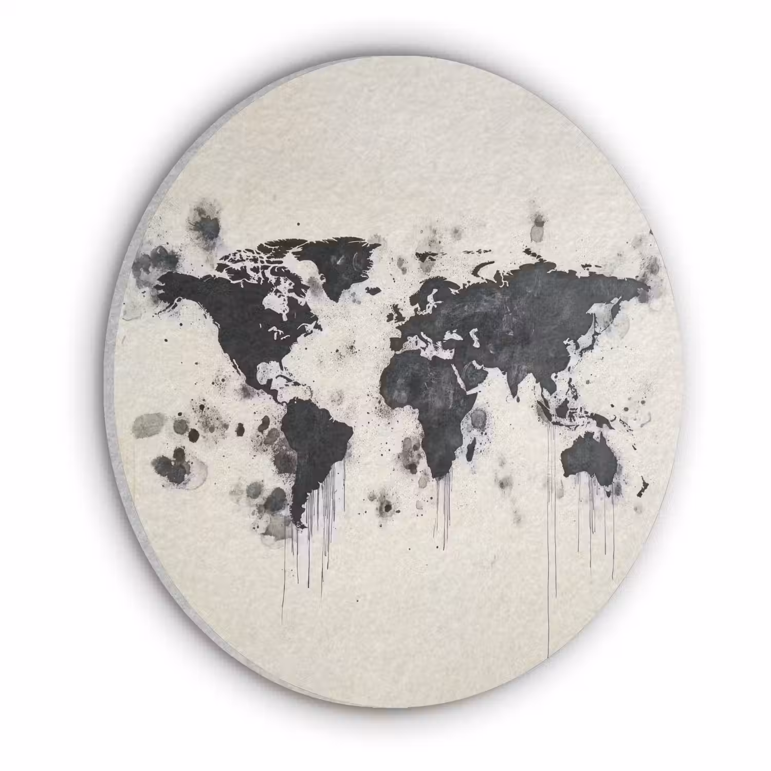 Wereldkaart - Zwart - Inkt Akoestische PET Vilt - Rond klein -3d