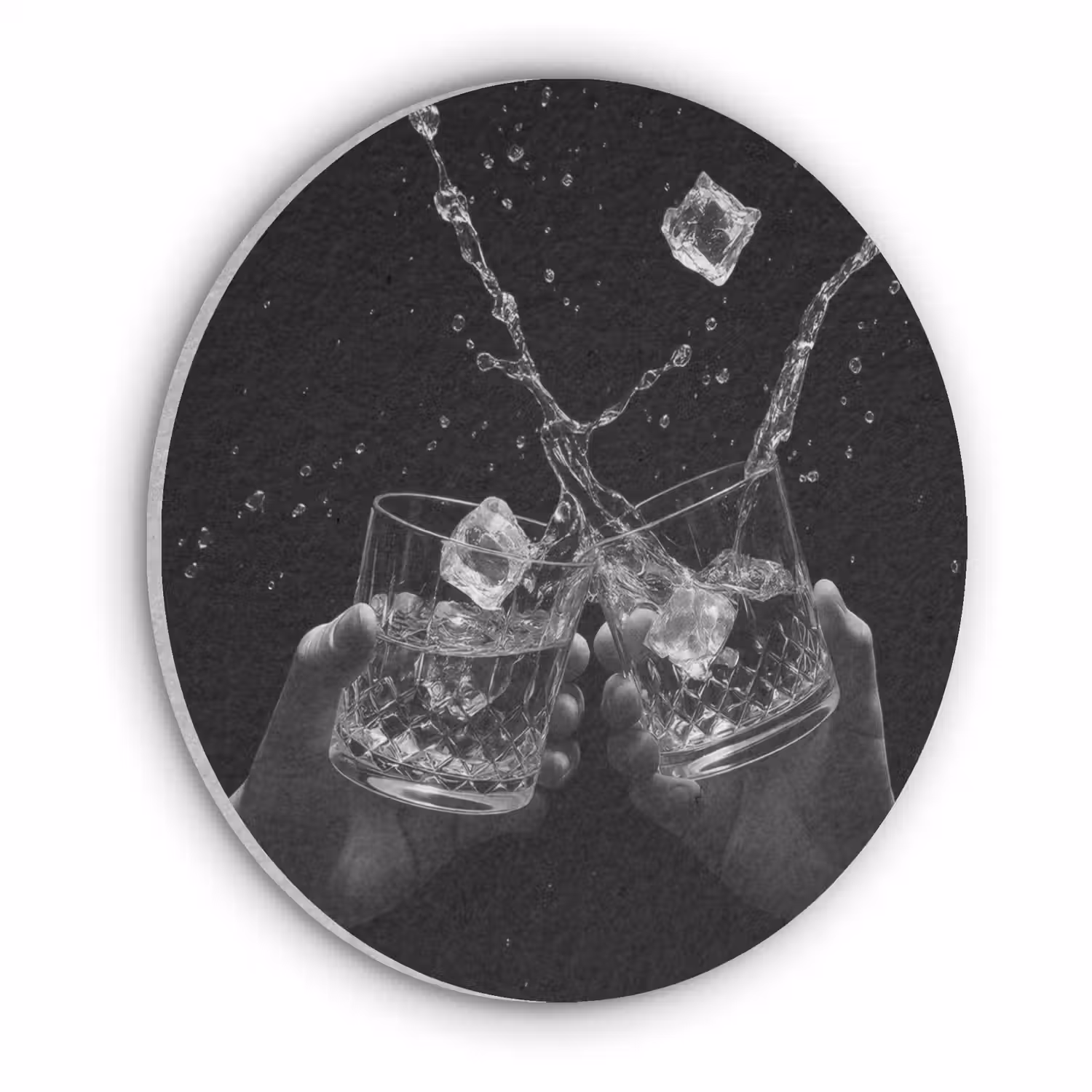 Whiskyglazen - Ijs - Spetters - Zwart Akoestische PET Vilt - Rond klein -3d
