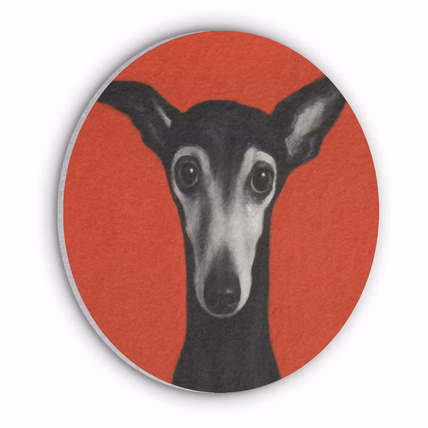 Windhond - Minimalistisch - Rood Akoestische PET Vilt - Rond klein -3d