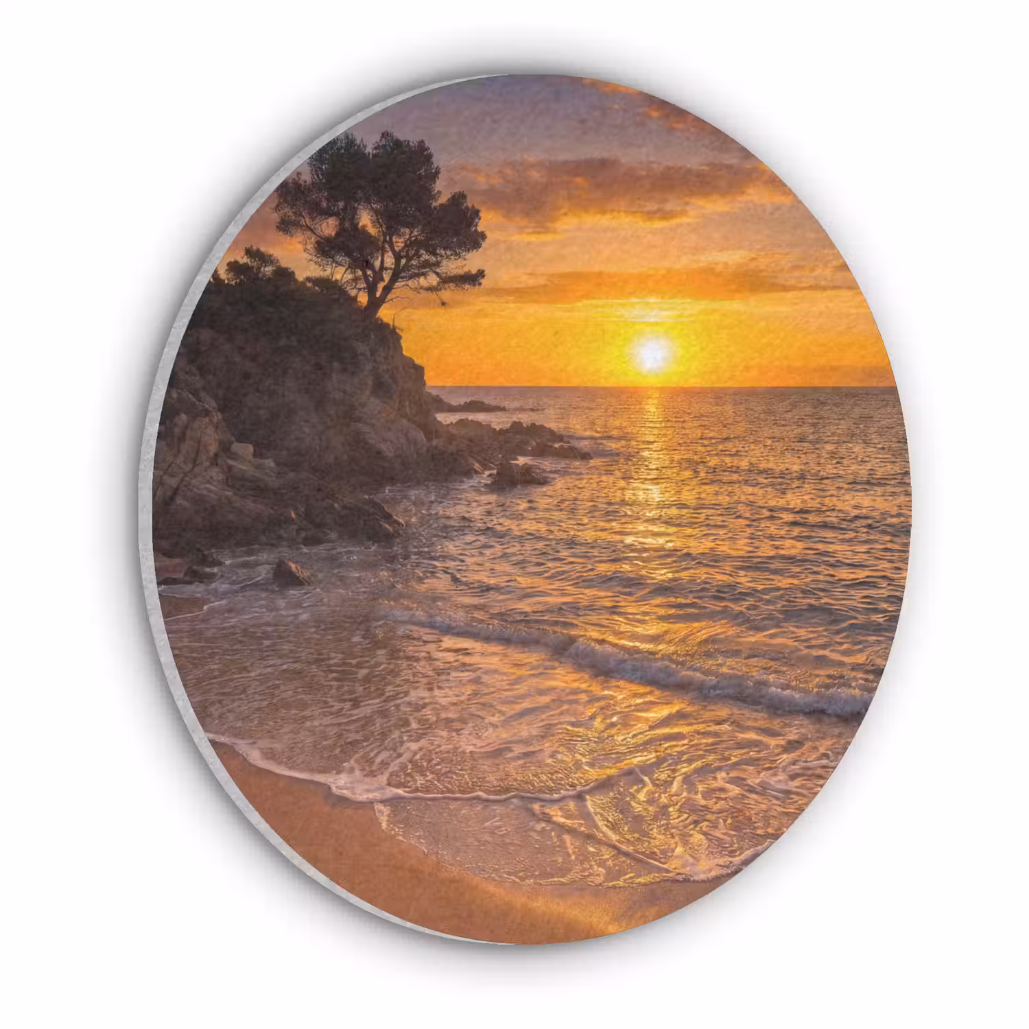 Zee - Kust - Zonsondergang - Natuur - Oranje Akoestische PET Vilt - Rond klein -3d