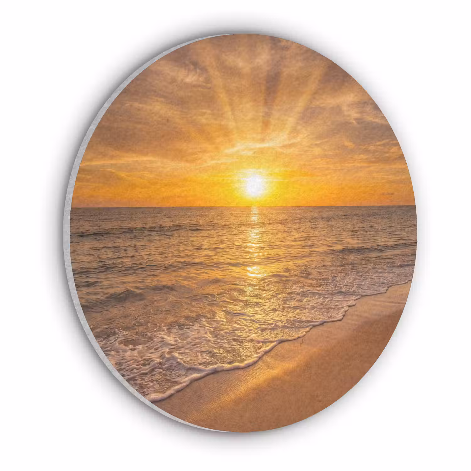 Zee - Zonsondergang - Golven - Kust - Oranje Akoestische PET Vilt - Rond klein -3d
