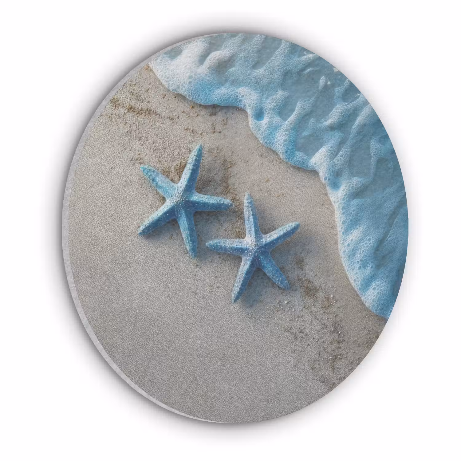 Zeesterren - Zand - Zee - Blauw Akoestische PET Vilt - Rond klein -3d