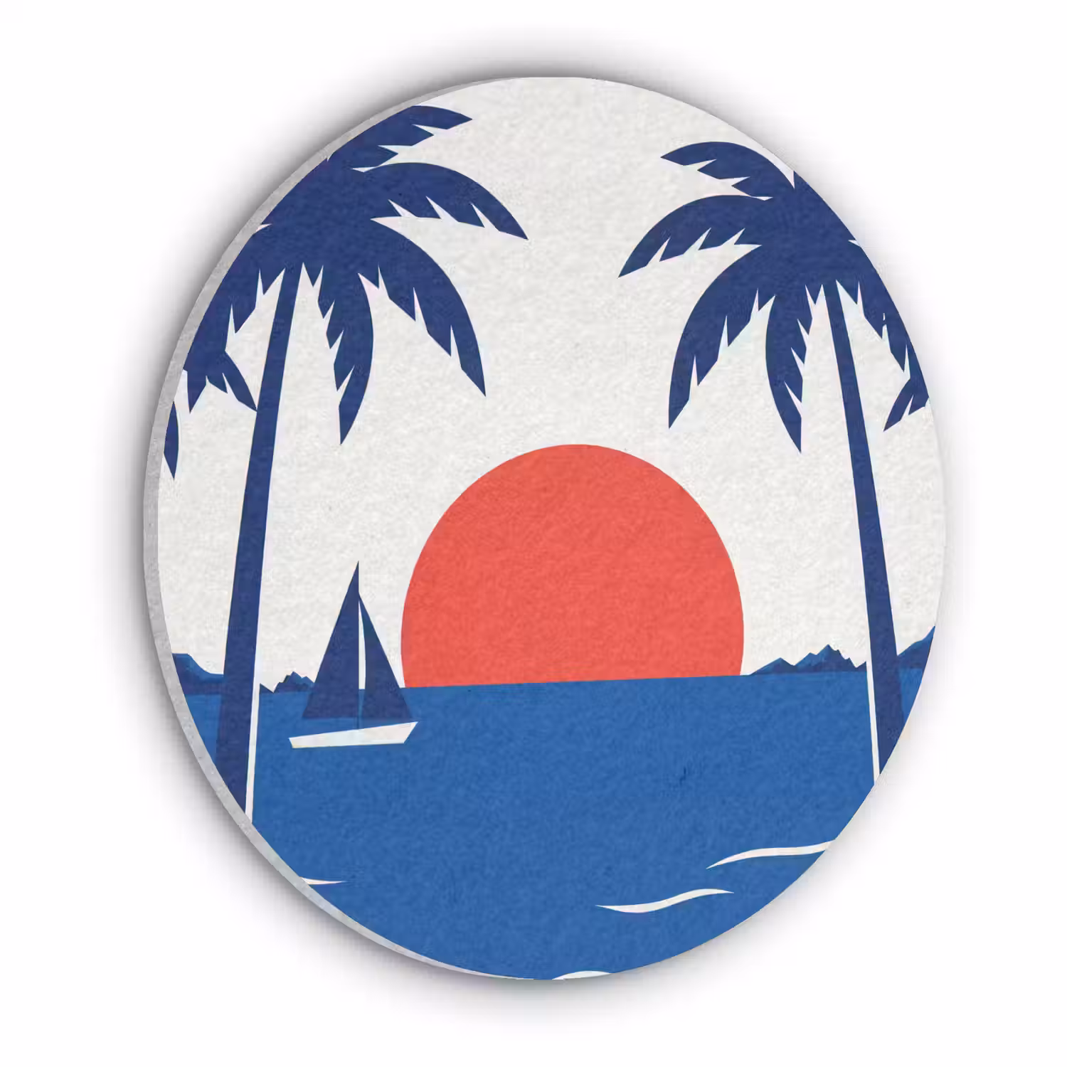 Zonsondergang - Zee - Palmboom - Tropisch - Modern Akoestische PET Vilt - Rond klein -3d
