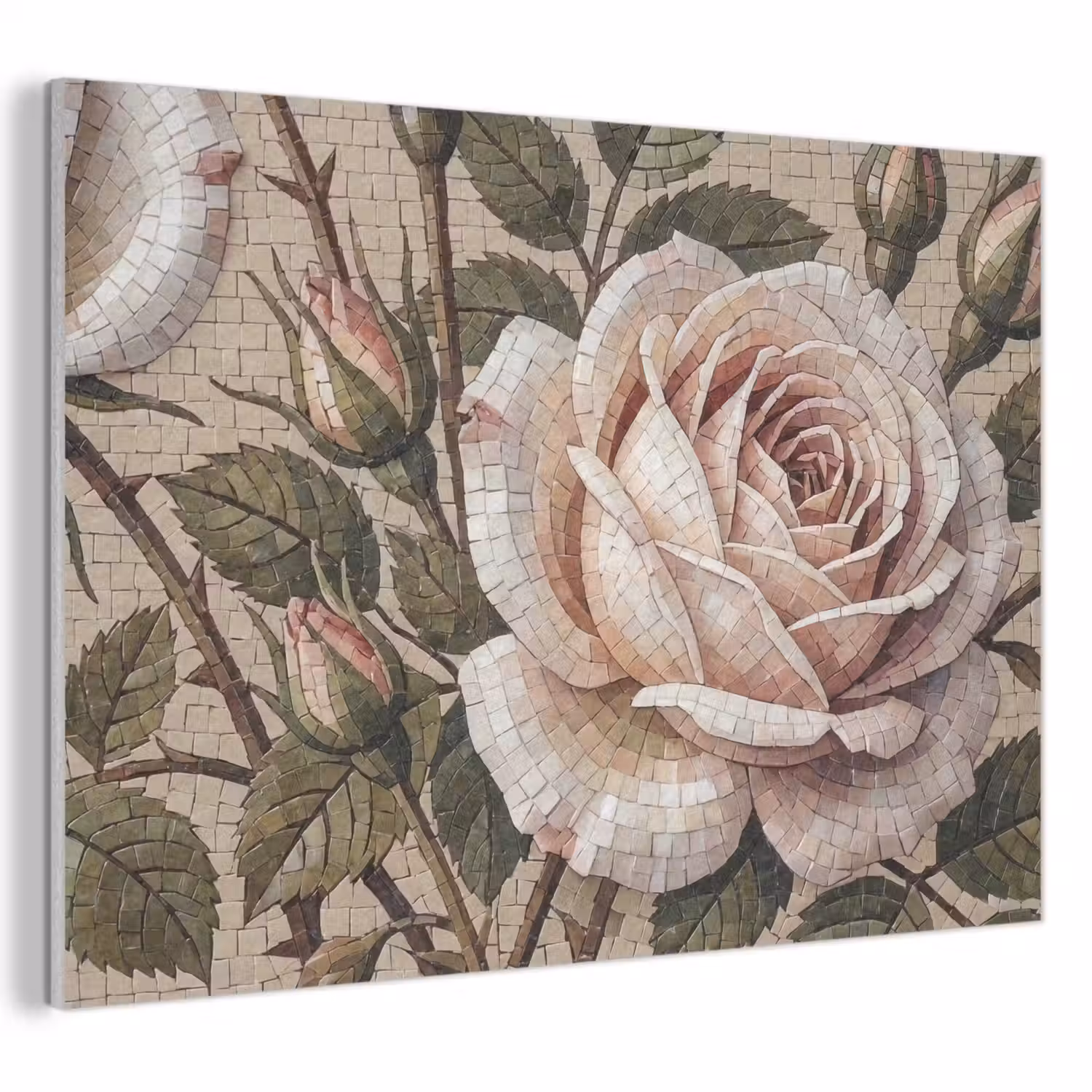 Roos - Mozaïek - Bloemen - Klassiek - Beige PET vilt klein -3d