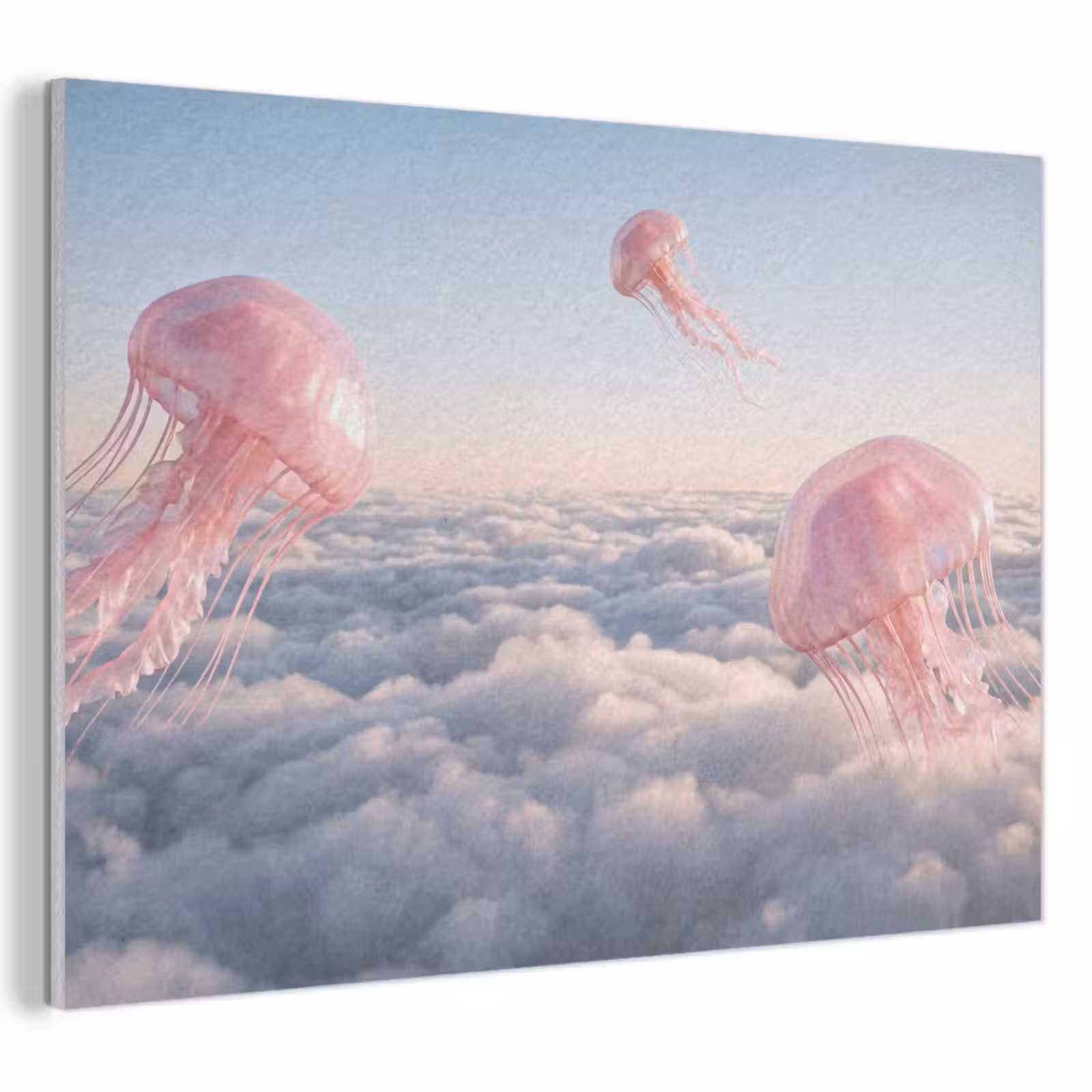 Akoestisch schilderij - Roze dier - Wolken - Roze dier - Wolken PET vilt klein