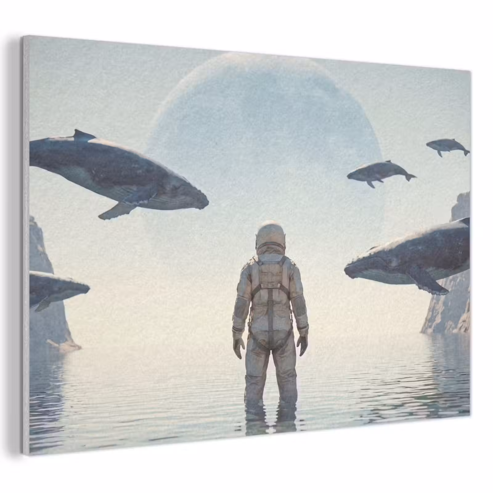 Akoestisch schilderij - Ruimtevaarder - Walvis - Fantasie - Ruimtevaarder - Walvis - Fantasie PET vilt klein