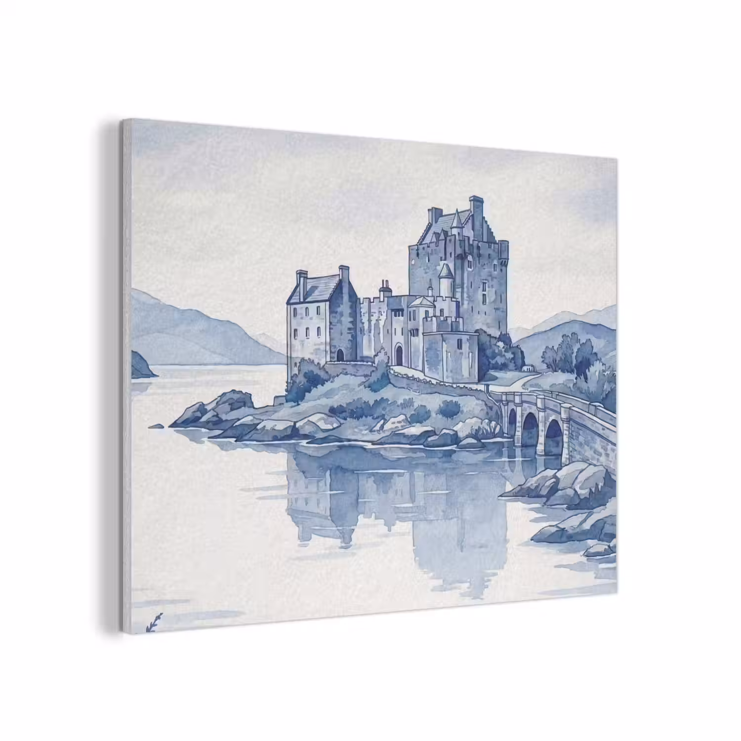 Schots - Kasteel - Blauw - Aquarel PET vilt klein -3d