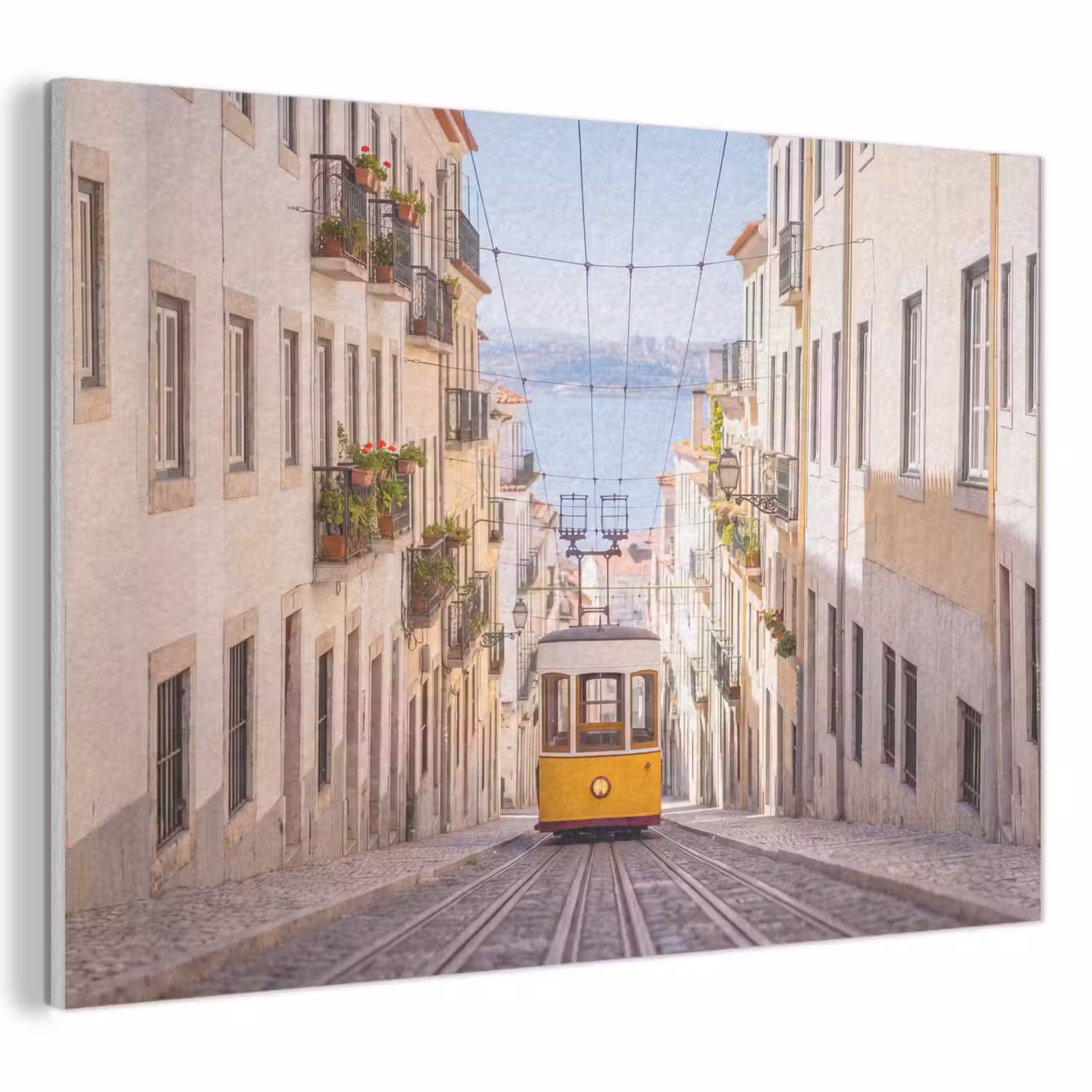 Tram - Straat - Stad - Architectuur - Geel PET vilt klein -3d