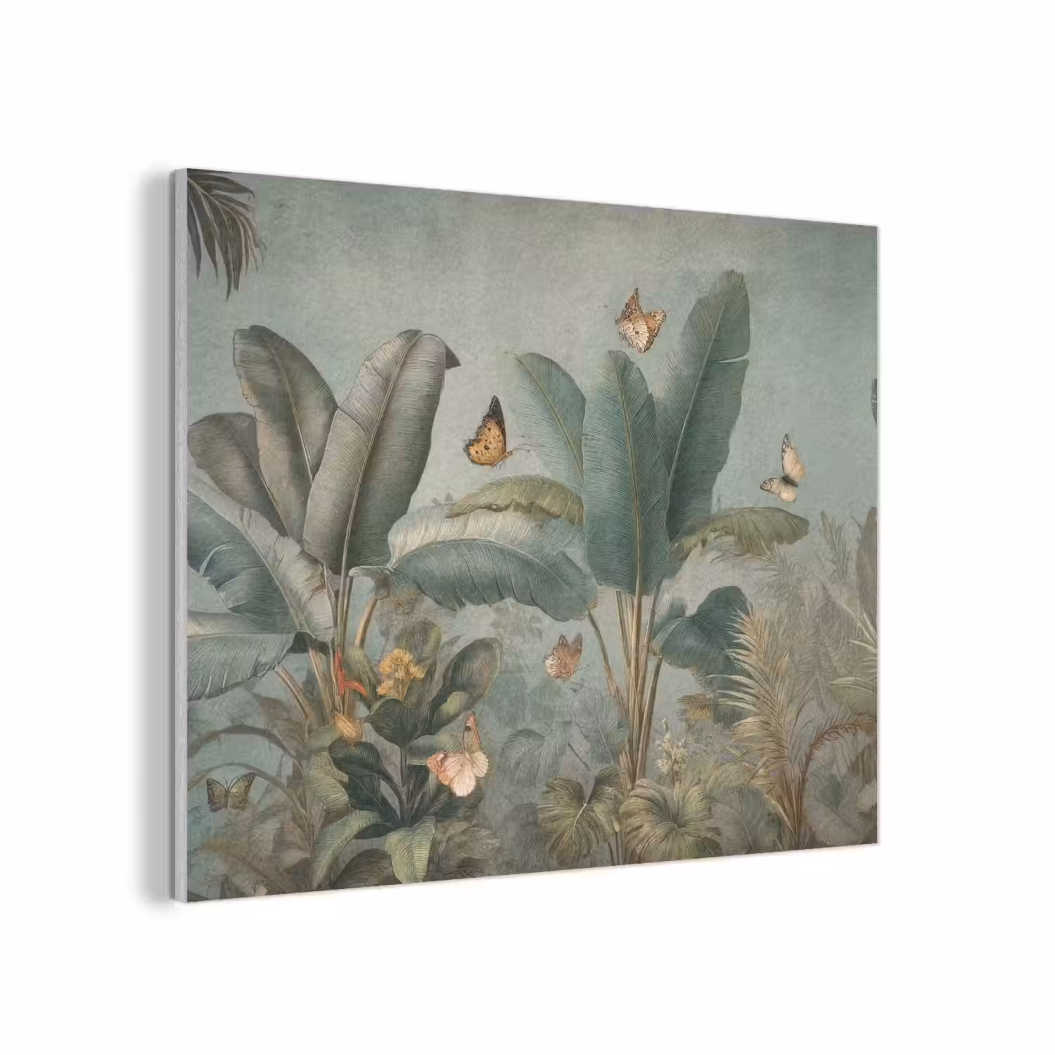 Tropisch bladerdek - Vlinders - groen - Bruin PET vilt klein -3d