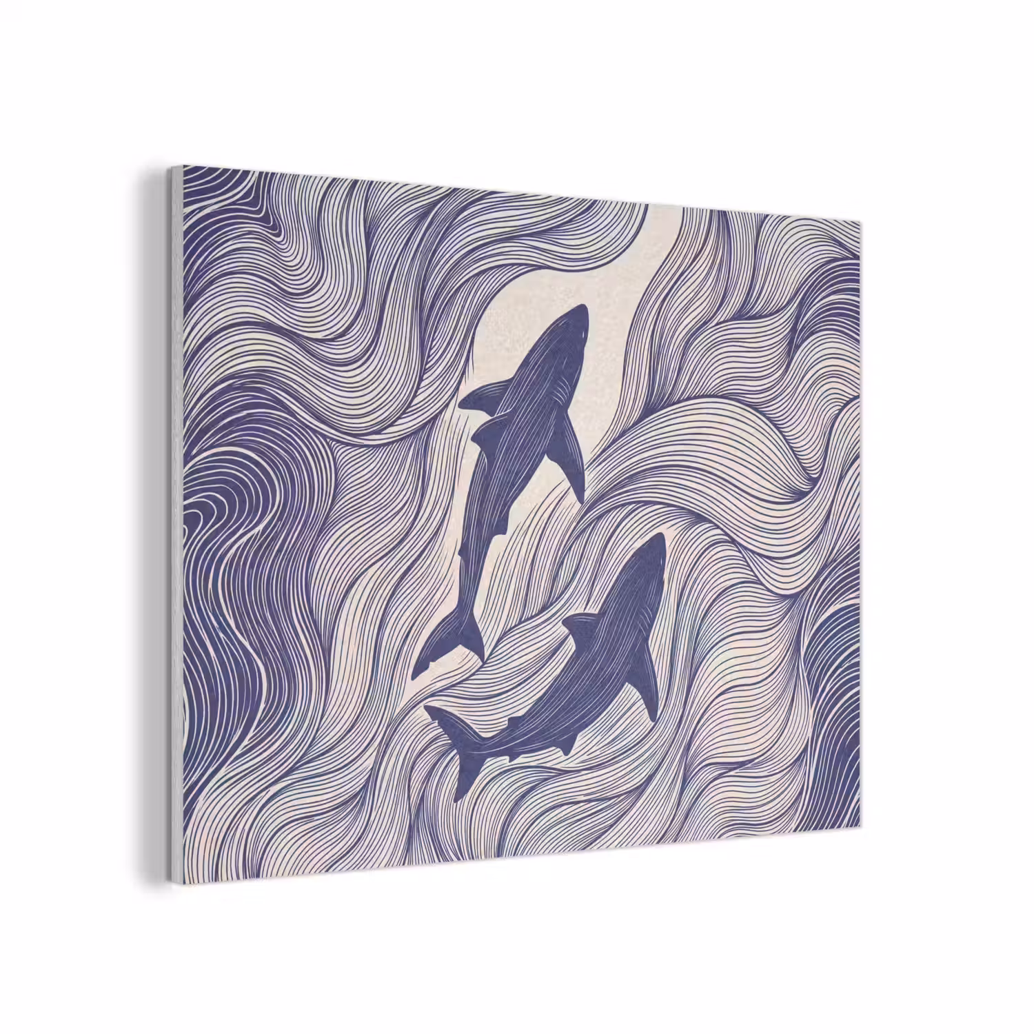 Vis - Oceaan - Lijntekening - Blauw - Dieren PET vilt klein -3d