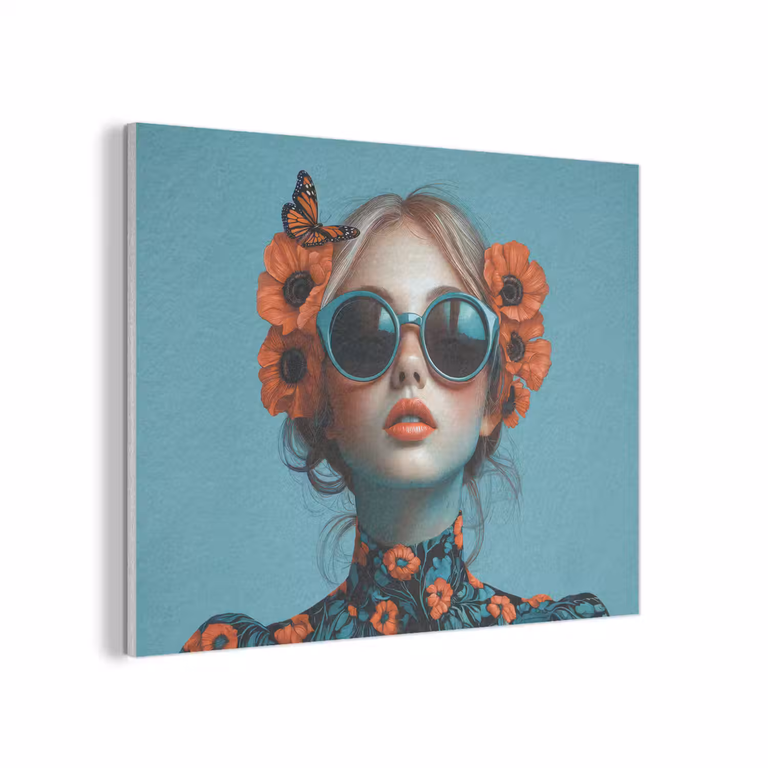Vrouw - Blauw - Vlinder - Bloemen - Aesthetic PET vilt klein -3d