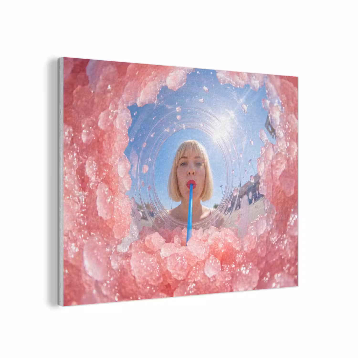 Vrouw - Drank - Zomer - Roze - Blauw PET vilt klein -3d