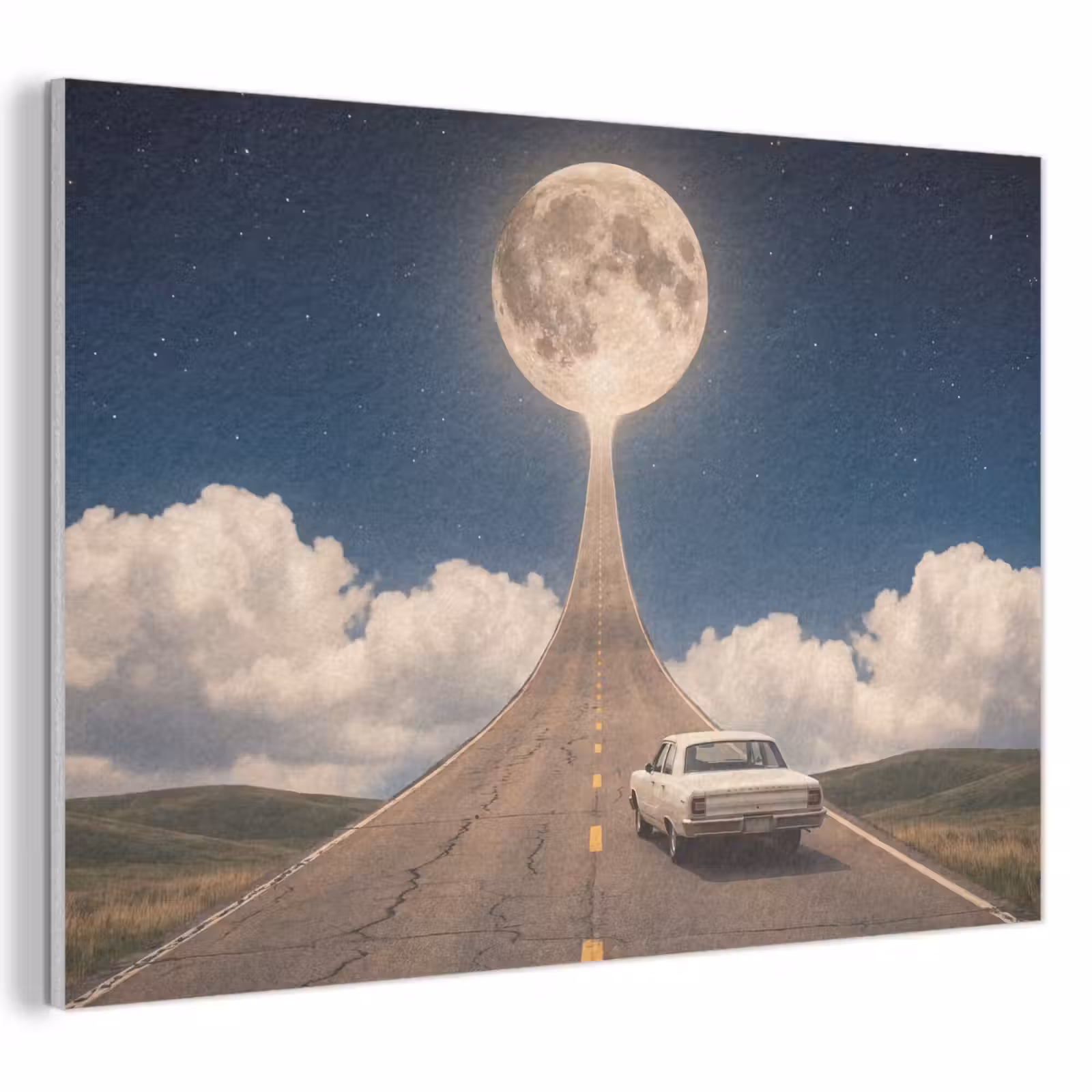Akoestisch schilderij - Weg - Maan - Nacht - Weg - Maan - Nacht PET vilt klein