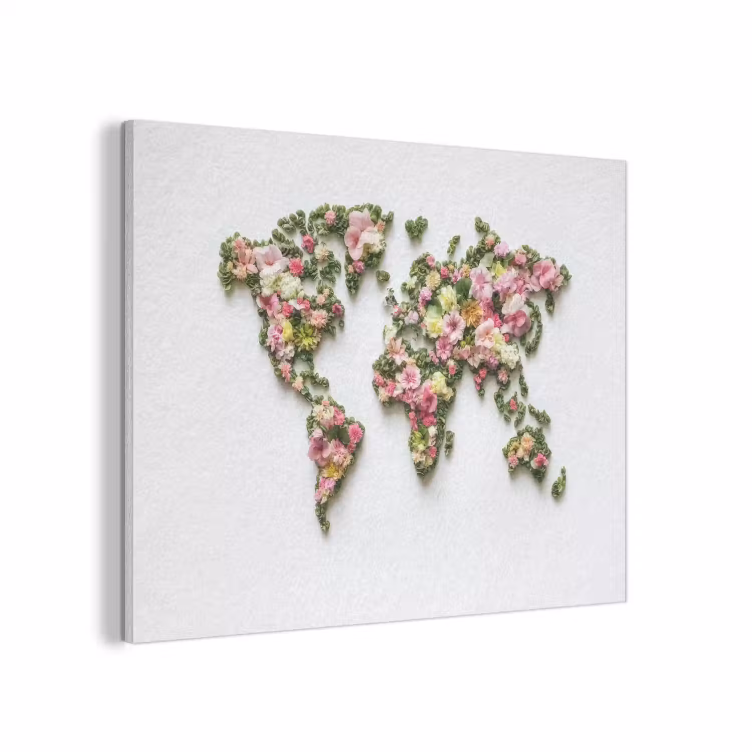 Wereldkaart - Kleurrijk - Bloemen - Lente PET vilt klein -3d