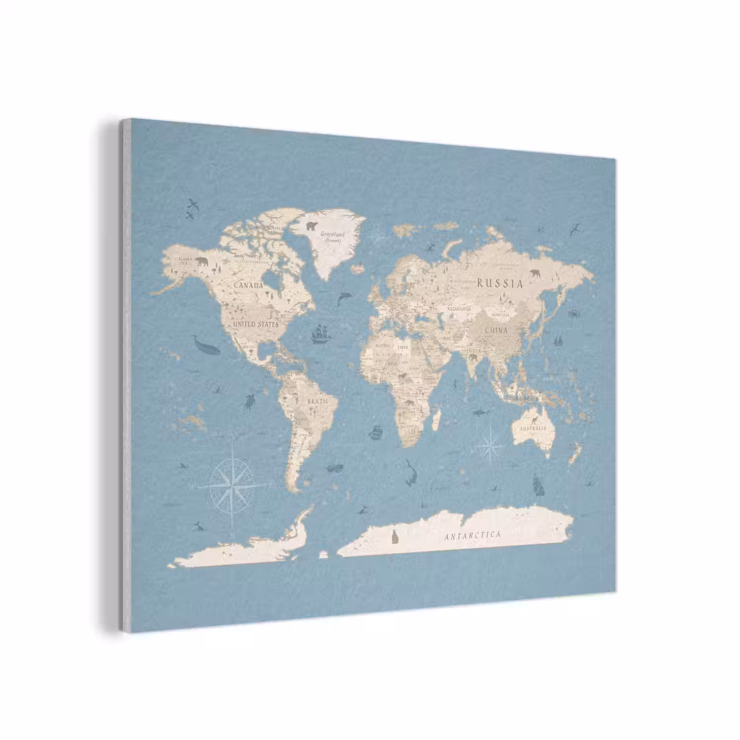 Wereldkaart - Oceaan - Realistisch - Blauw PET vilt klein -3d