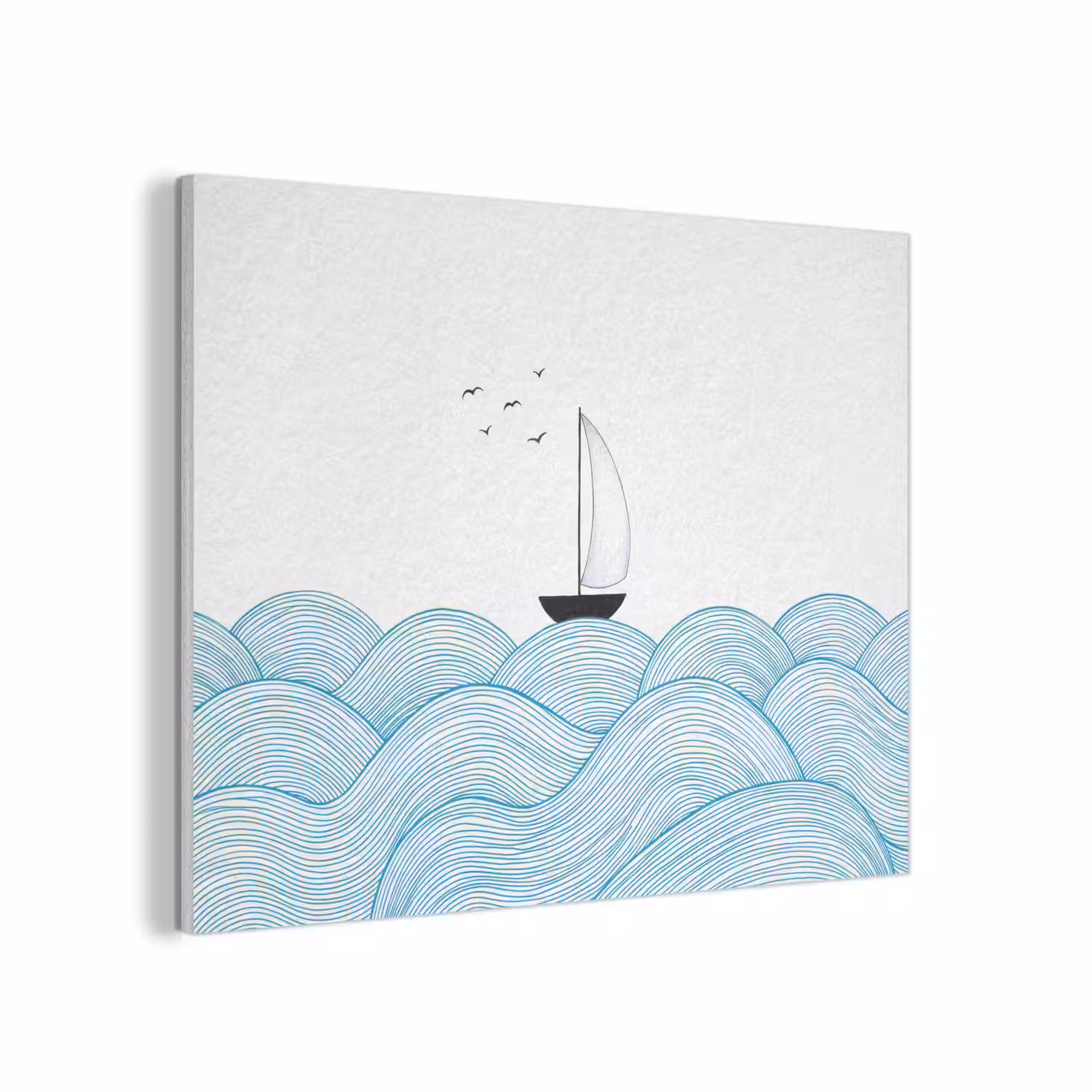 Zeilboot - Golven - Zee - Illustratie - Blauw PET vilt klein -3d