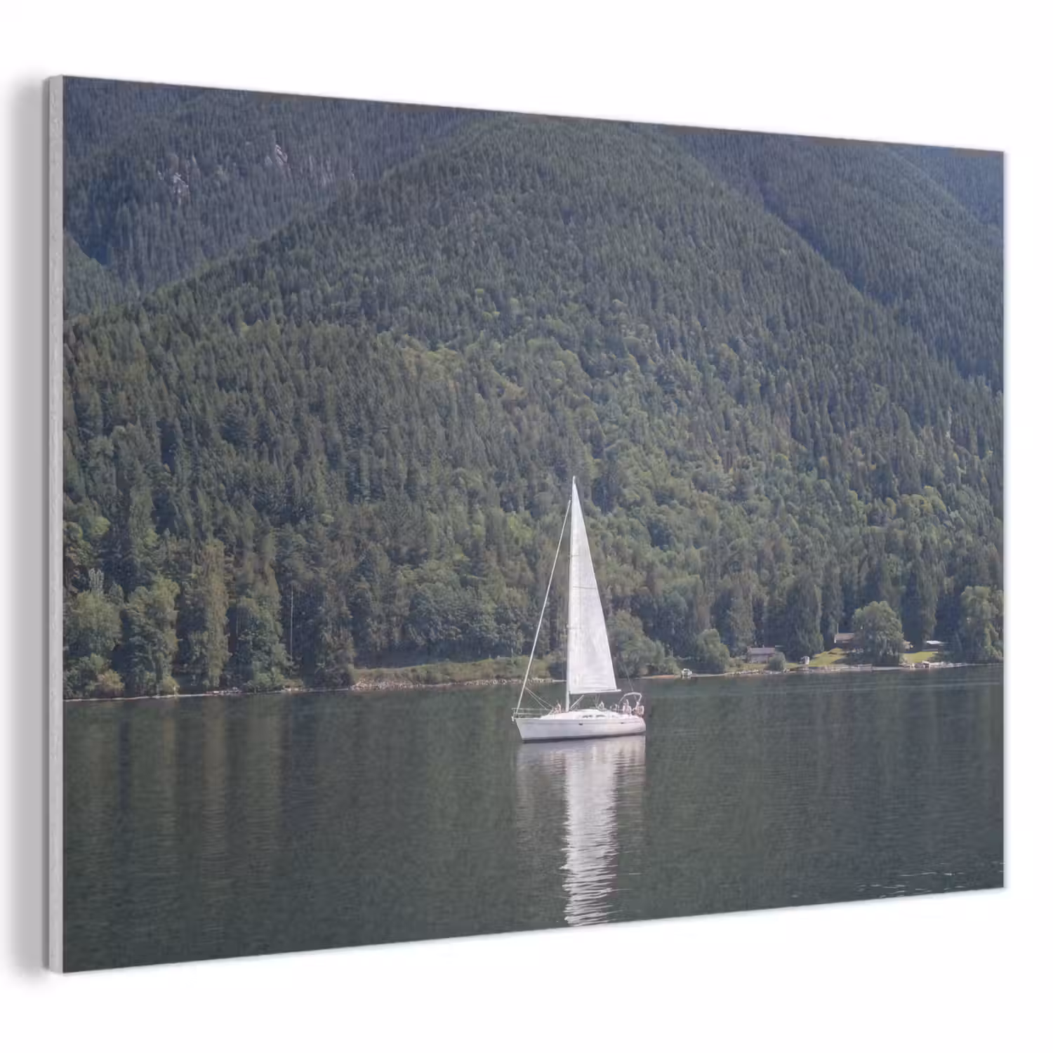 Zeilboot - Water - Bergen - Natuur - Groen PET vilt klein -3d