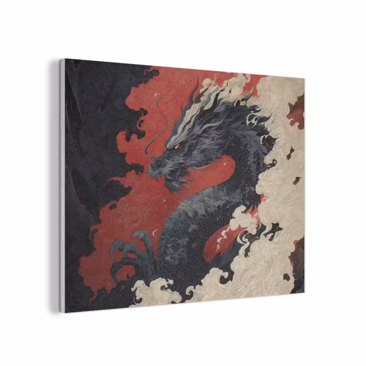 Zwarte draak - Rookwolken - Rood PET vilt klein -3d