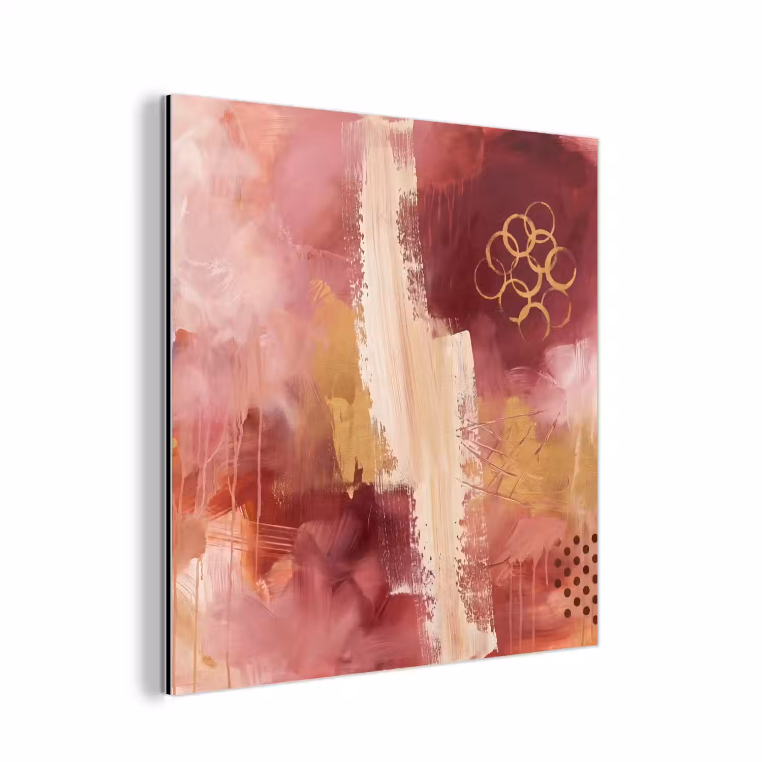 Abstract - Rood - Goud - Modern - Kunst aluminium wit klein -3d