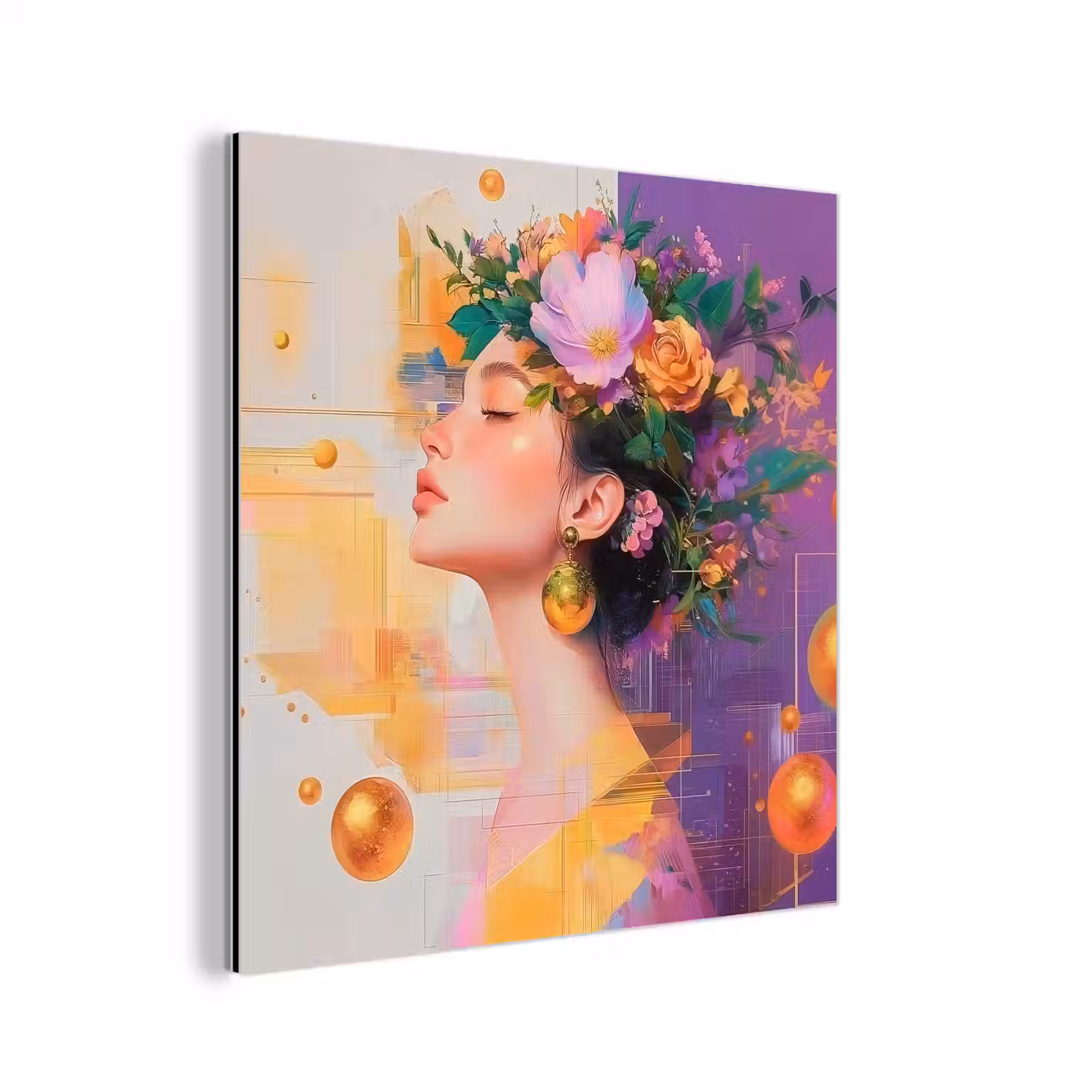 Abstract - Vrouw - Bloemenkroon - Goud aluminium wit klein -3d