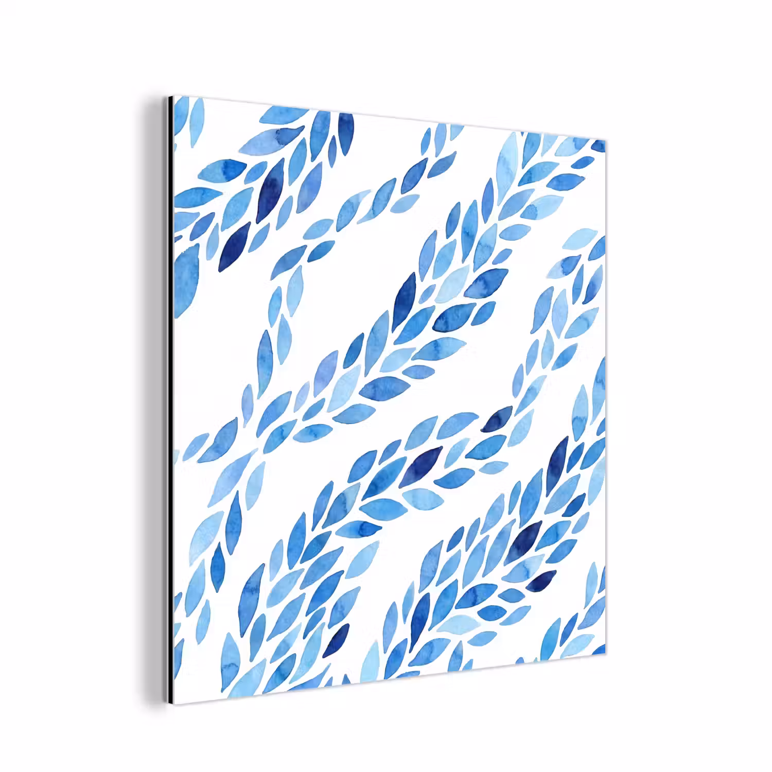 Bladeren - Aquarel - Patroon - Modern - Blauw aluminium wit klein -3d