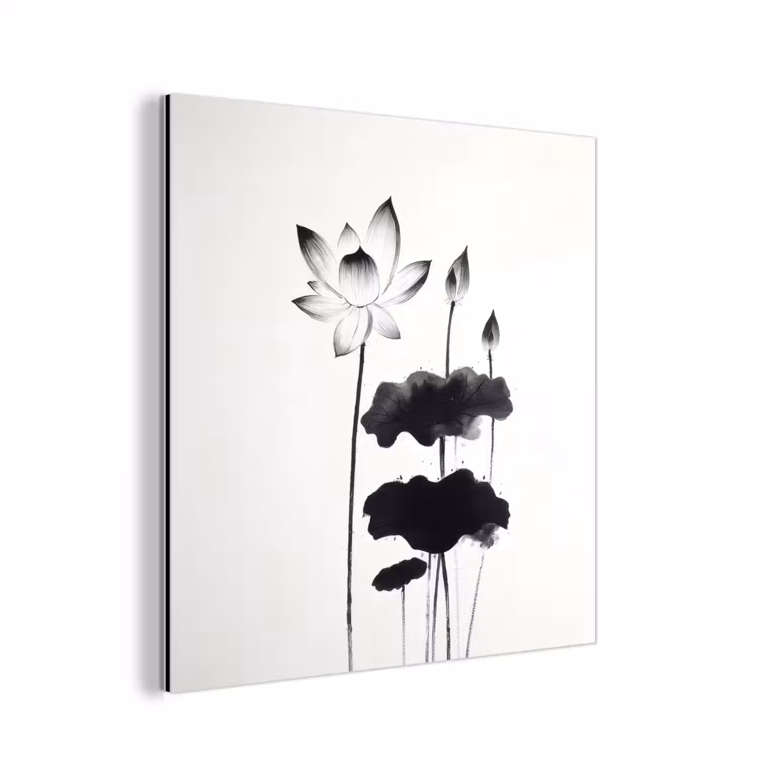 Bladeren - Zwart - Lotusbloem - Minimalitisch aluminium wit klein -3d