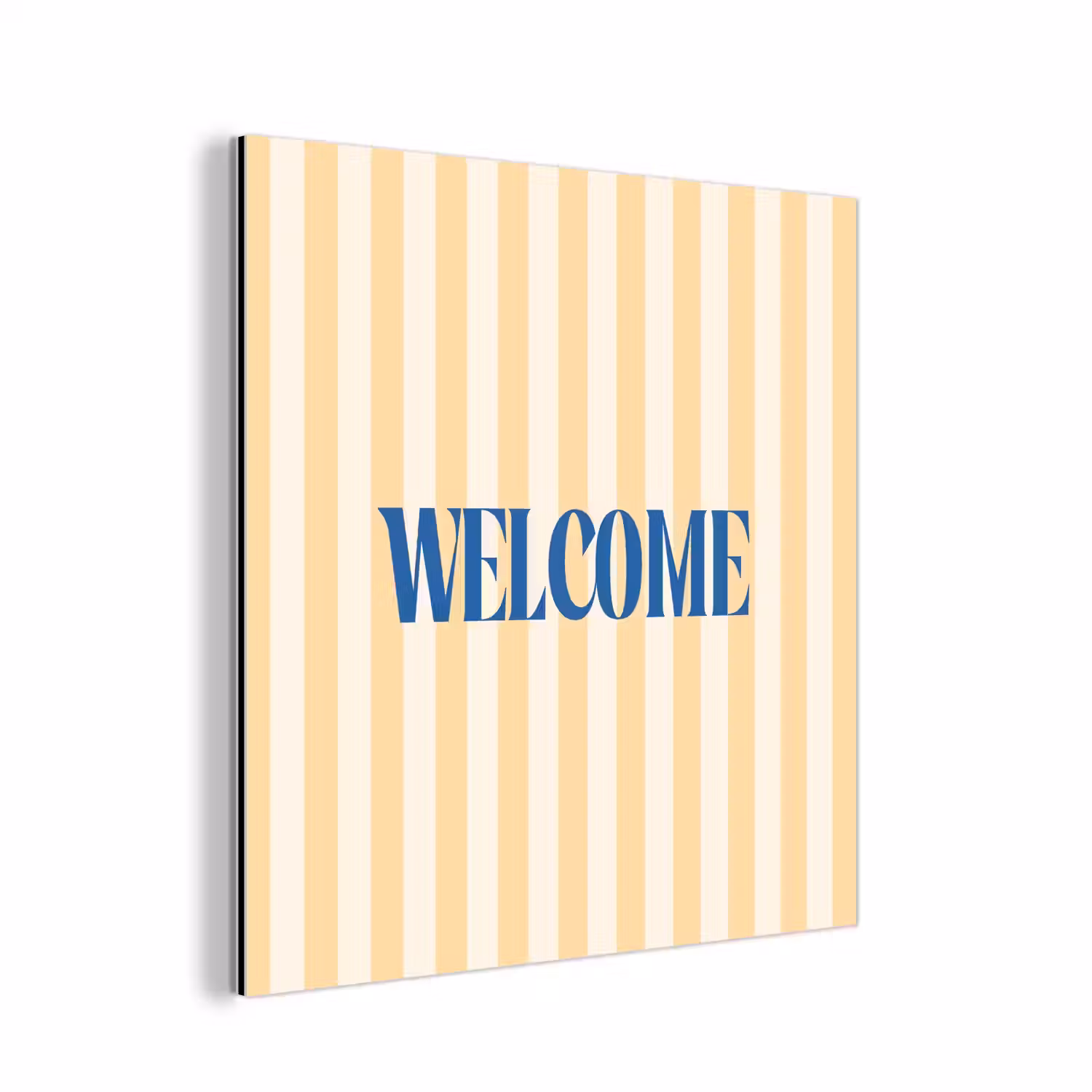 Blauw - Geel - Strepen - Welcome aluminium wit klein -3d