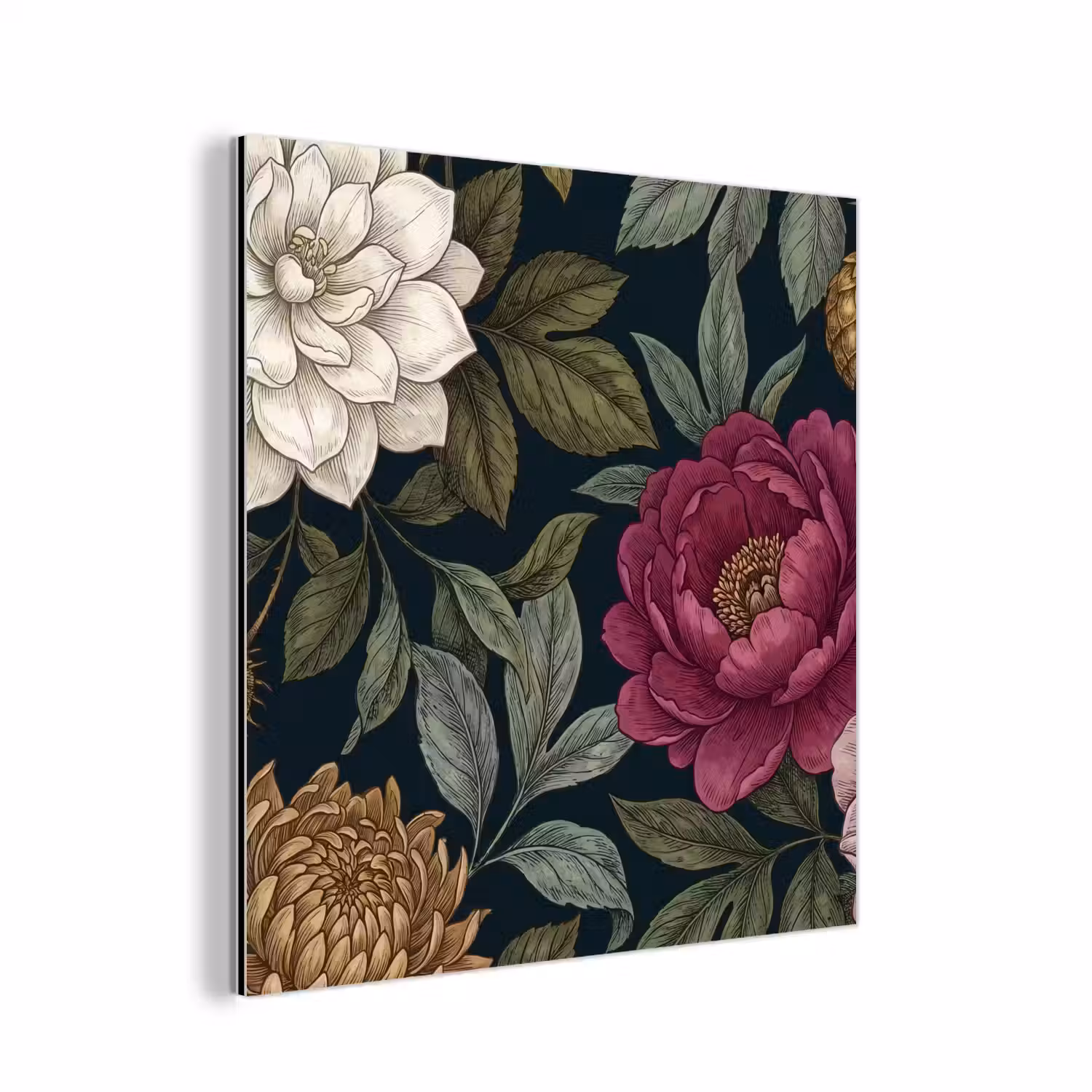 Bloemen - Botanisch - Illustratie - Donker - Vintage aluminium wit klein -3d