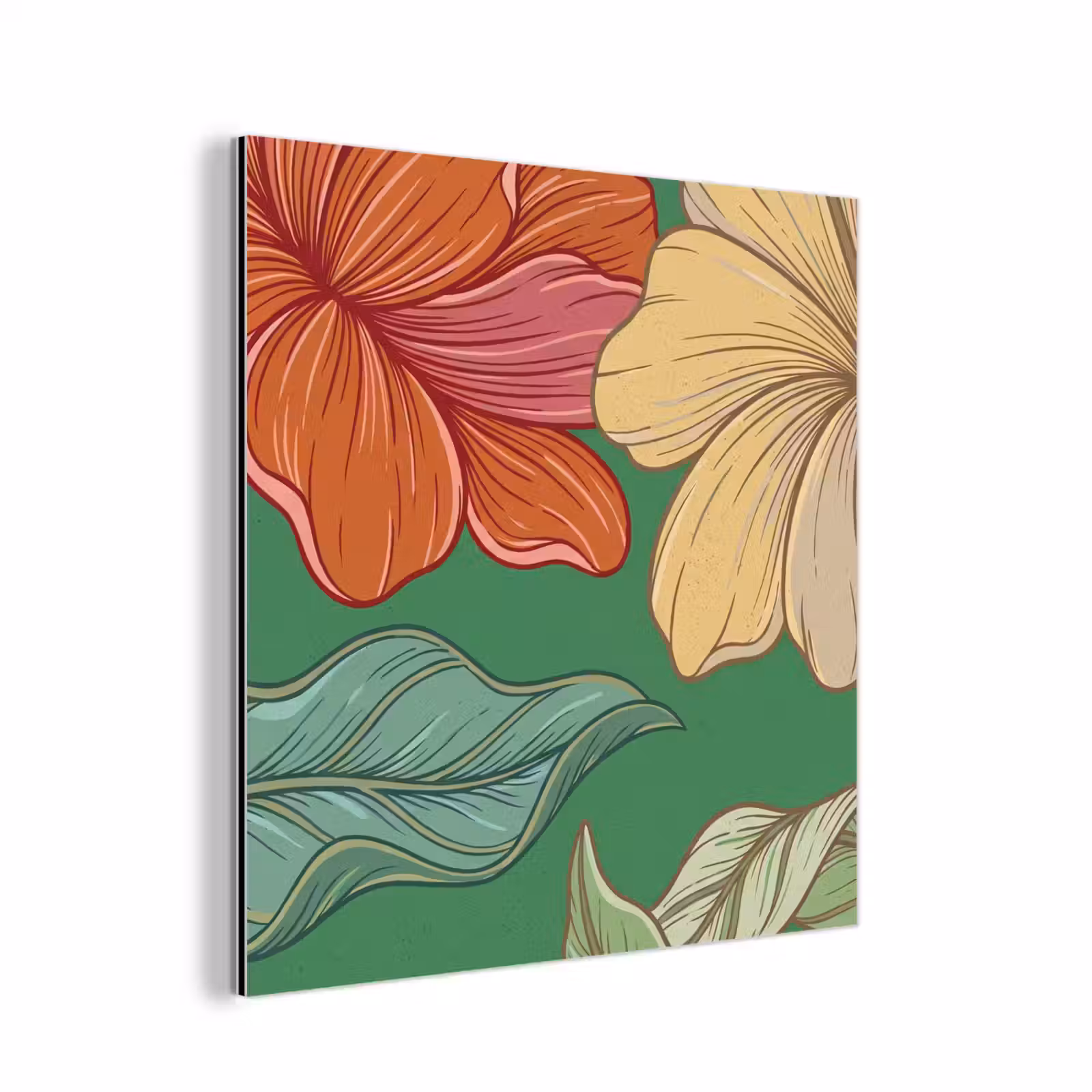Aluminium schilderij - Bloemen - Groen - Illustratie - Bloemen - Groen - Illustratie aluminium wit klein