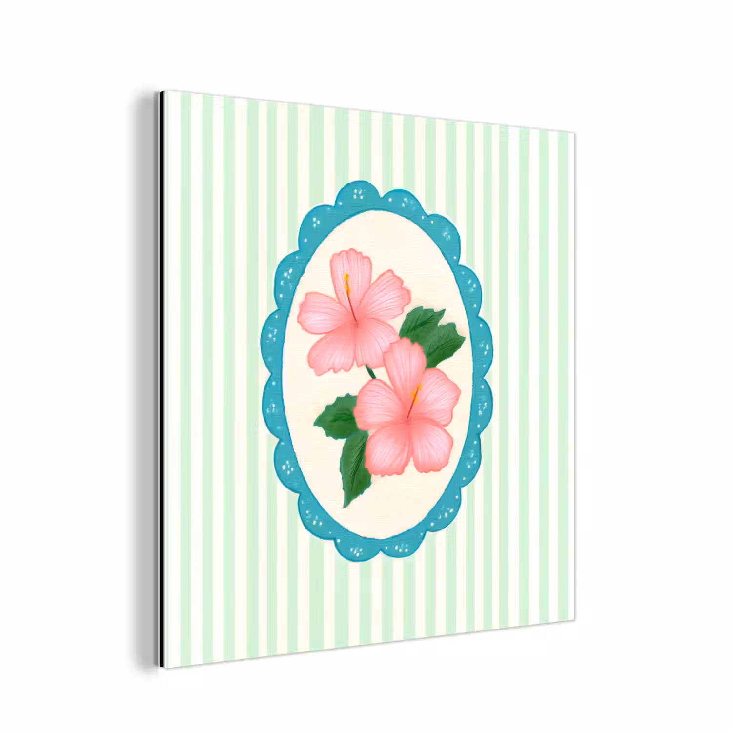 Bloemen - Ovaal - Strepen - Groen aluminium wit klein -3d