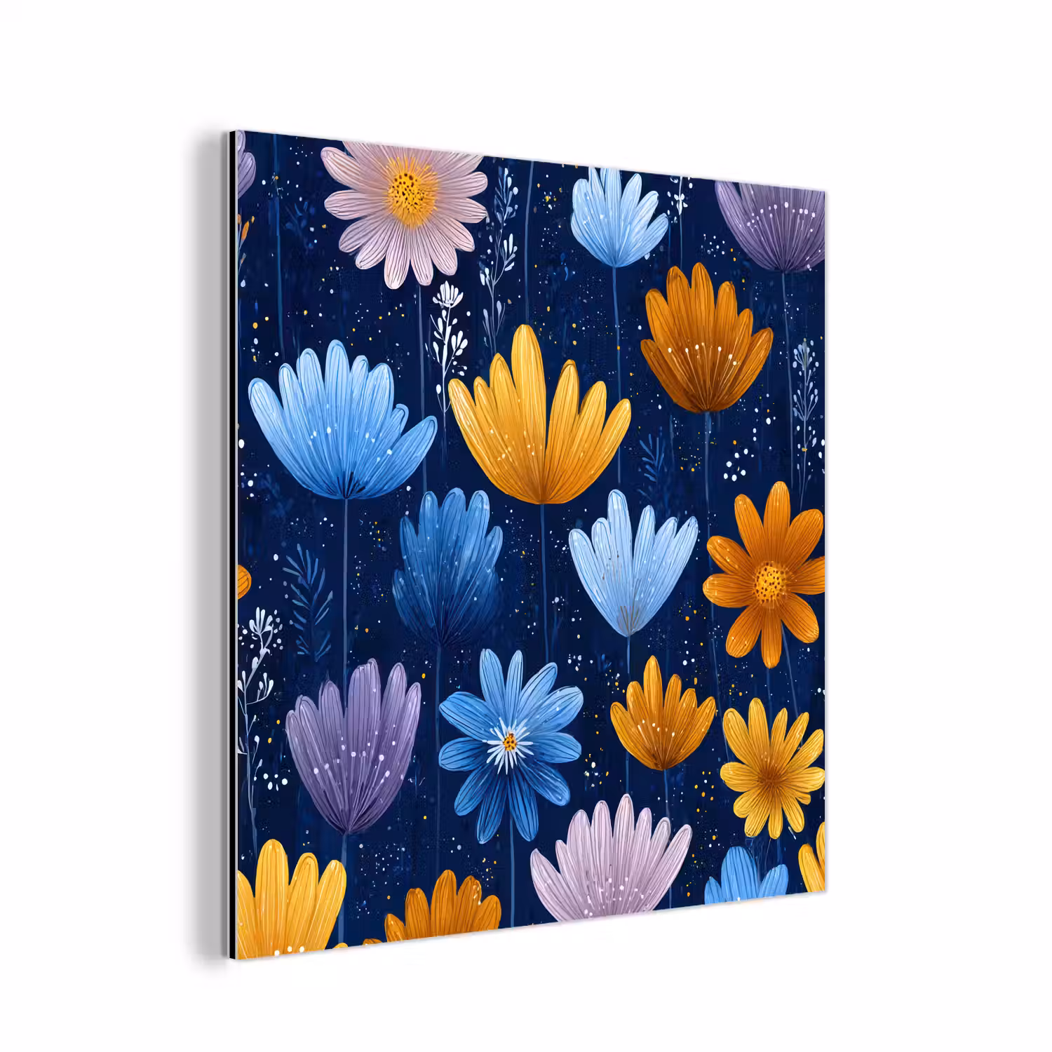 Bloemen - Patroon - Blauw - Contrast aluminium wit klein -3d