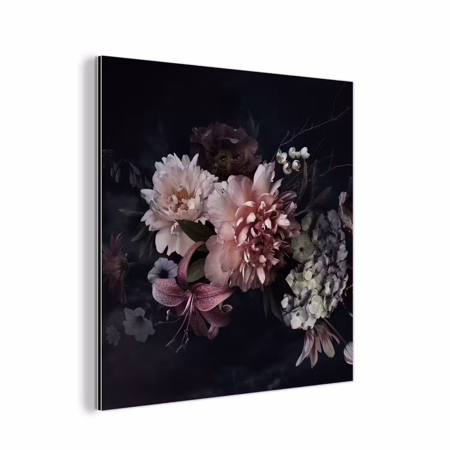 Bloemen - Vintage - Pastel - Zwart - Boeket aluminium wit klein -3d
