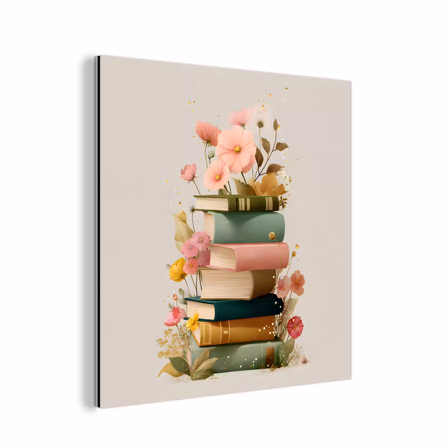 Boeken - Stapel - Bloemen - Kleurrijk aluminium wit klein -3d