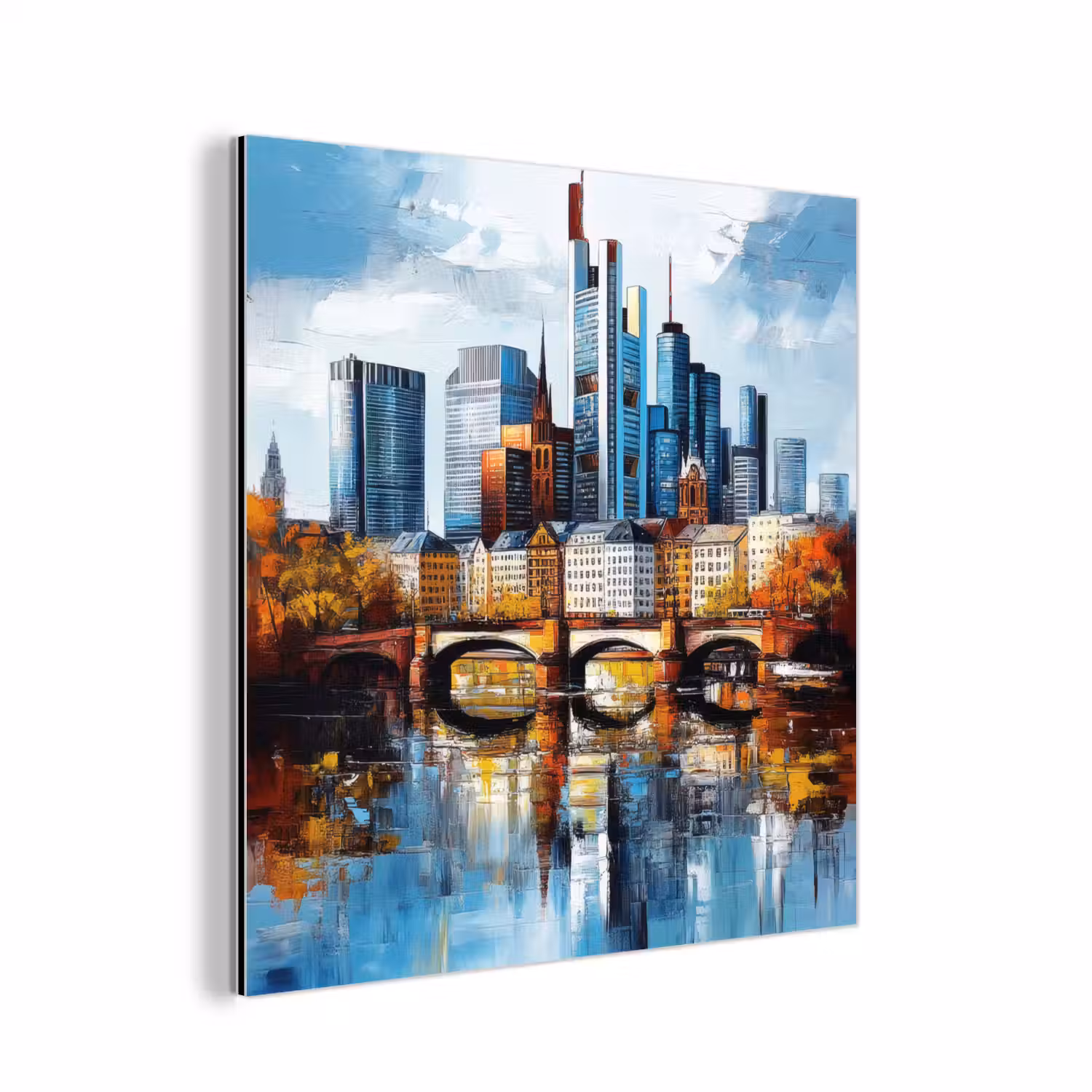 Bomen Frankfurt- Stad - Skyline - Brug aluminium wit klein -3d