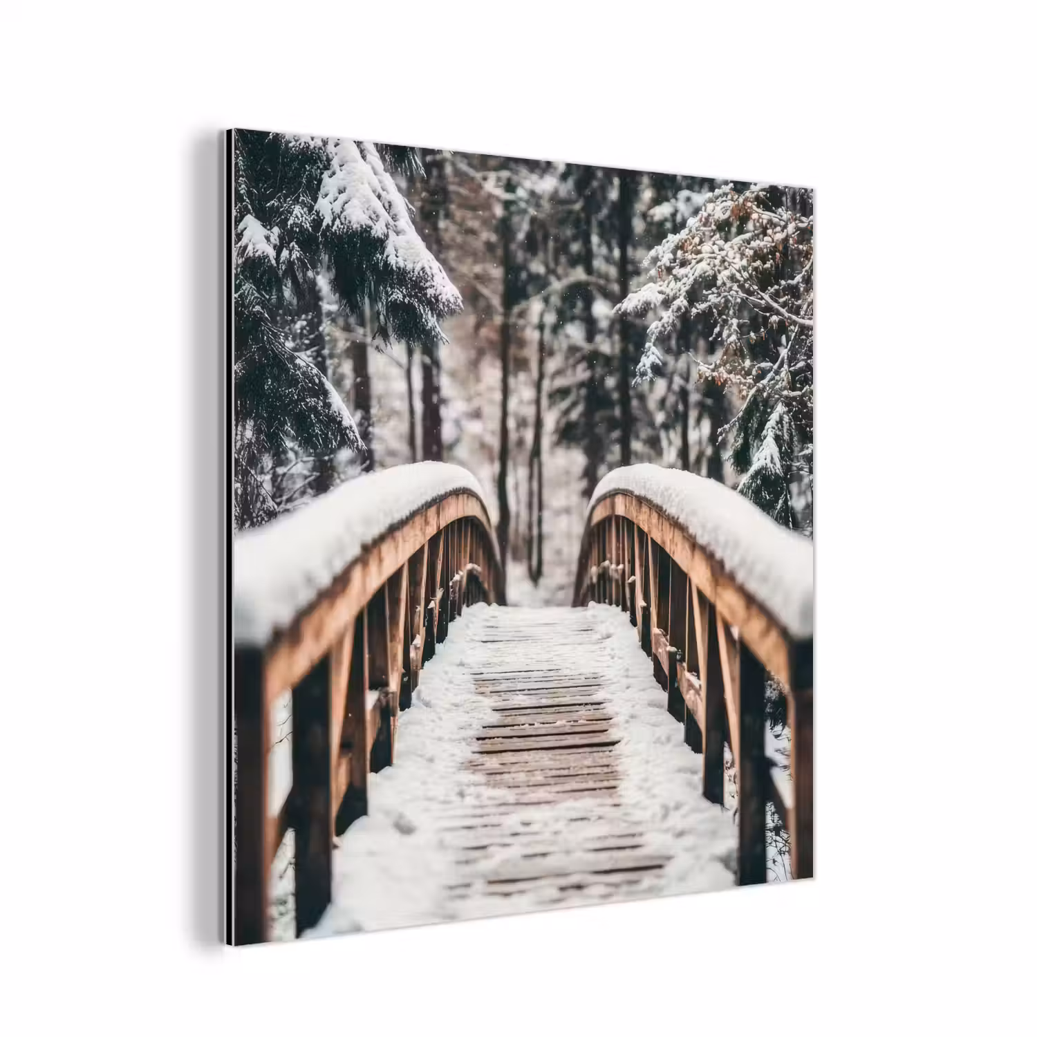 Brug - Winterlandschap - Bos - Natuur - Sneeuw aluminium wit klein -3d