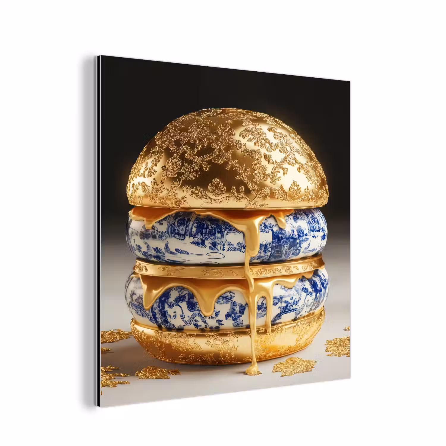 Delftsblauw - Goud - Burger aluminium wit klein -3d