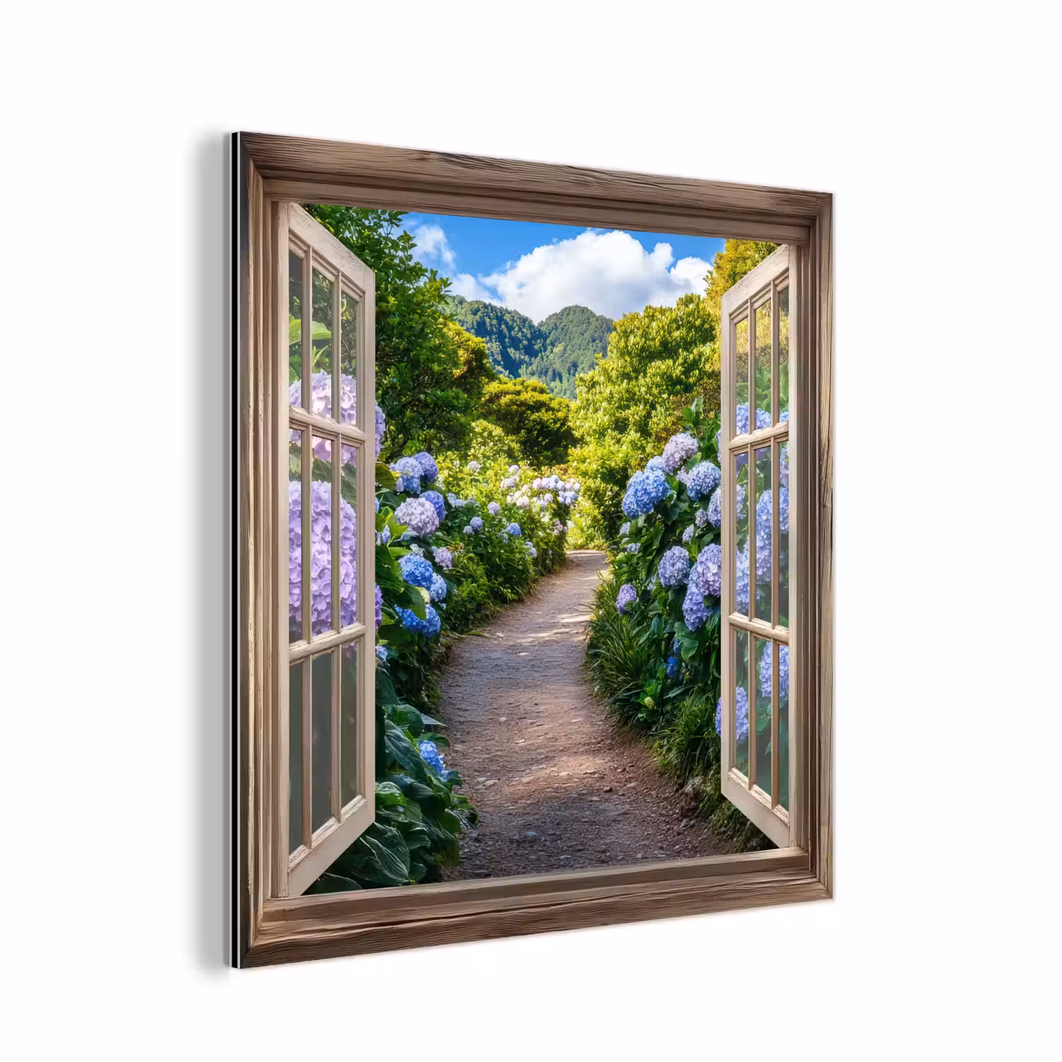 Doorkijk - Hortensia - Pad - Natuur aluminium wit klein -3d