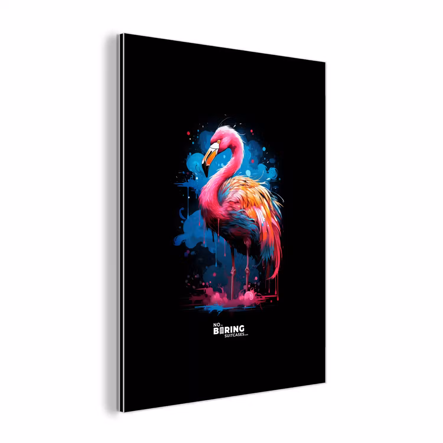 Gekleurde flamingo voor een verfexplosie aluminium wit klein -3d